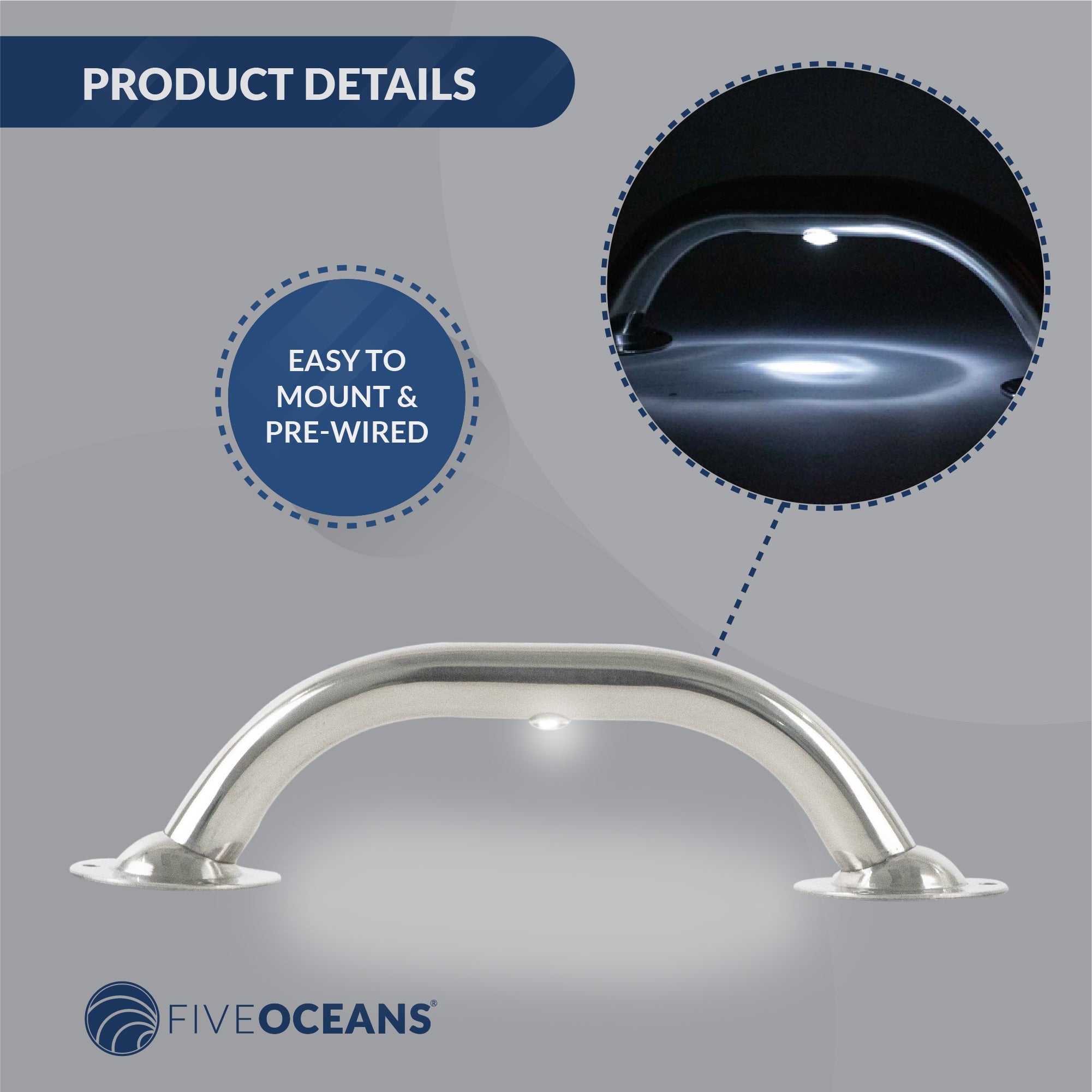 Grab Handle Handrail with LED Light, 10-1/2", 2-pack - FO4199-M2