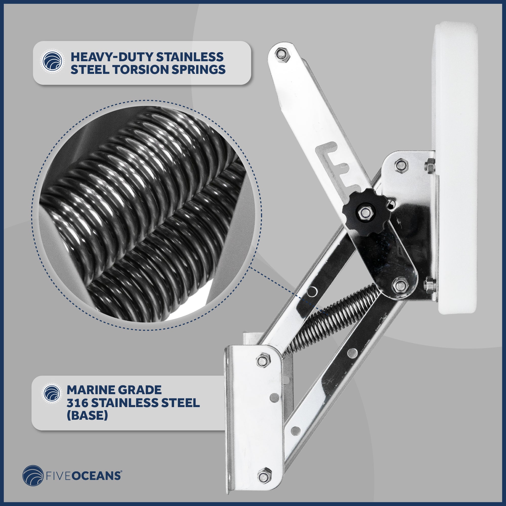 Adjustable Outboard Motor Bracket, Max. 25 Hp, Max. 130 Lb, 11-Inch of Travel, 316 Stainless Steel, White Board - FO4203 - Five Oceans
