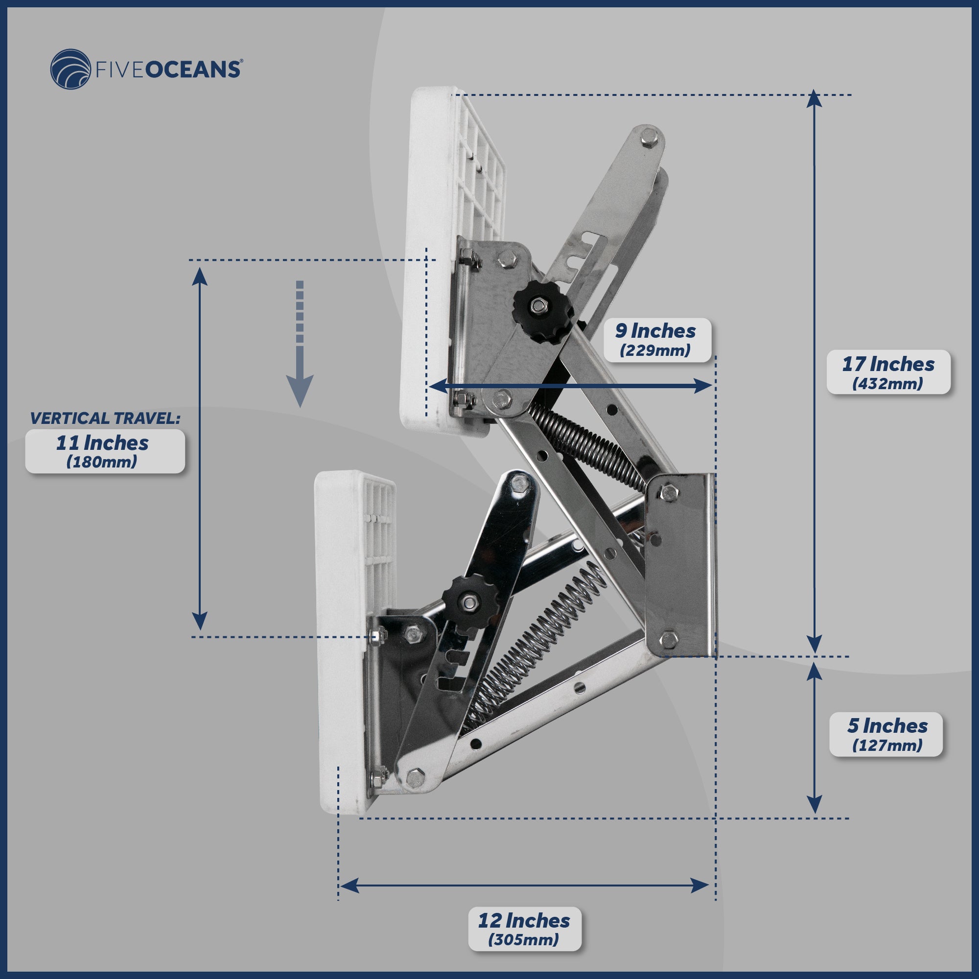 Adjustable Outboard Motor Bracket, Max. 25 Hp, Max. 130 Lb, 11-Inch of Travel, 316 Stainless Steel, White Board - FO4203