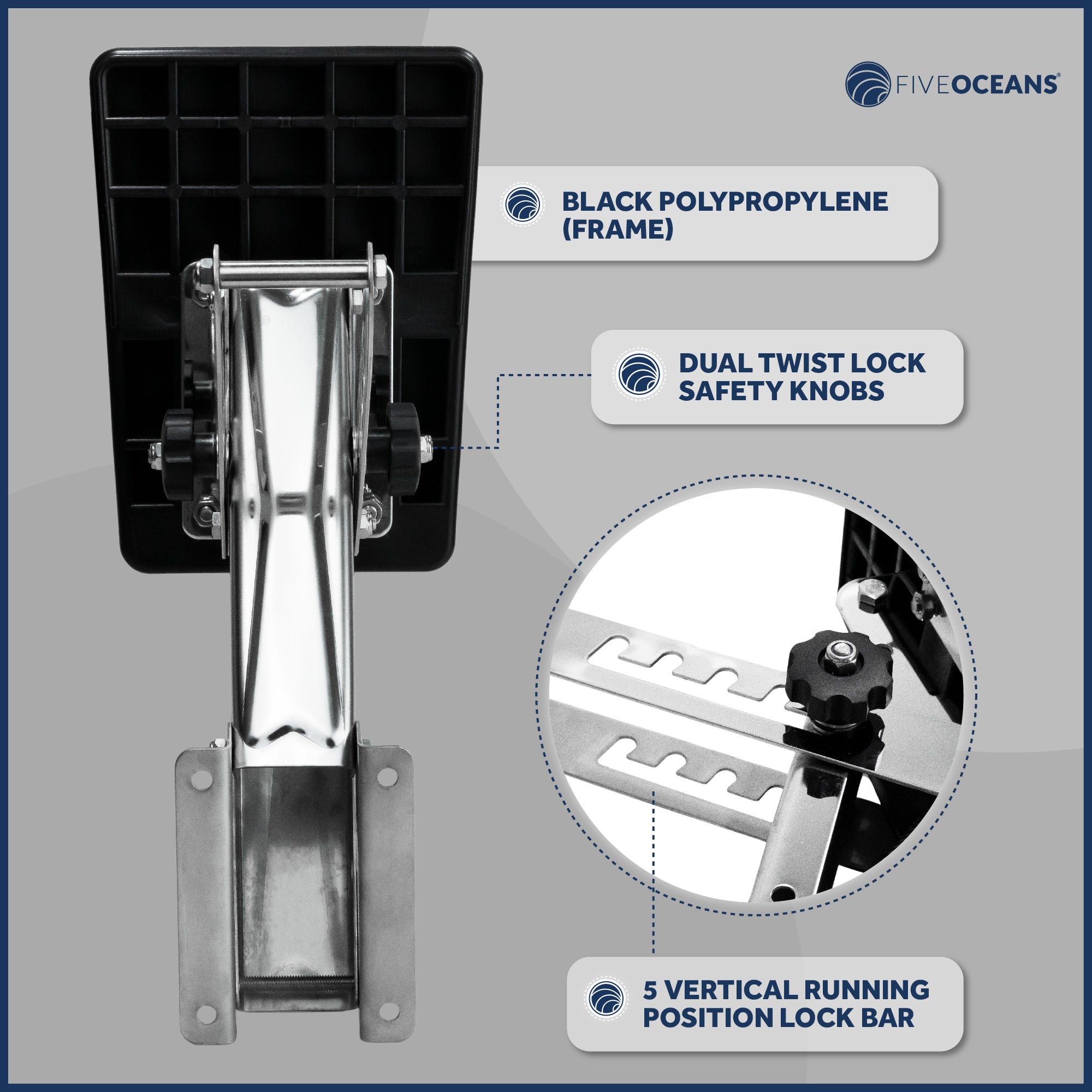 Adjustable Outboard Motor Bracket, Max. 20 Hp, Max. 88 Lb, 11-Inch of Travel, 316 Stainless Steel, Black Board - FO4204