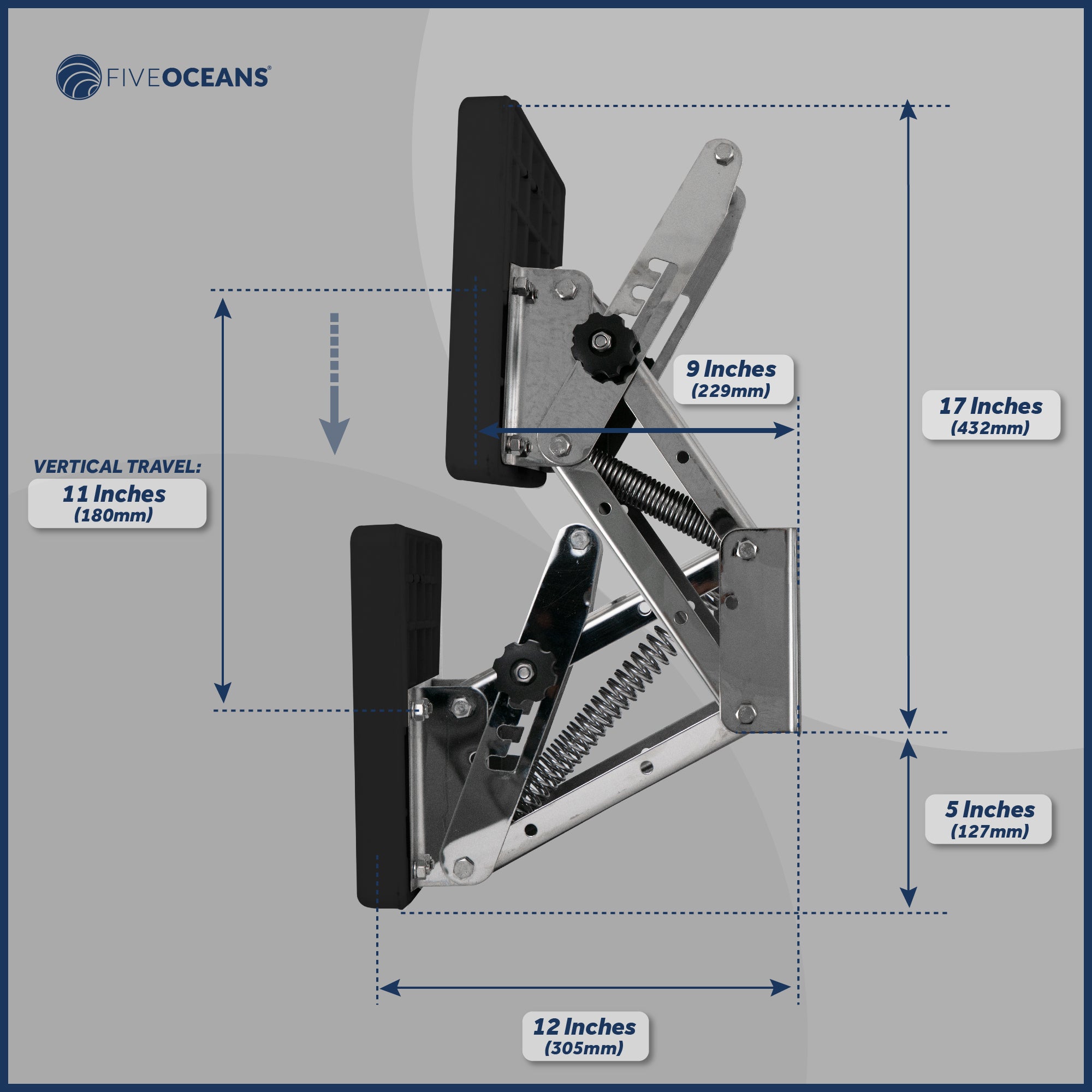 Adjustable Outboard Motor Bracket, Max. 20 Hp, Max. 88 Lb, 11-Inch of Travel, 316 Stainless Steel, Black Board - FO4204 - Five Oceans