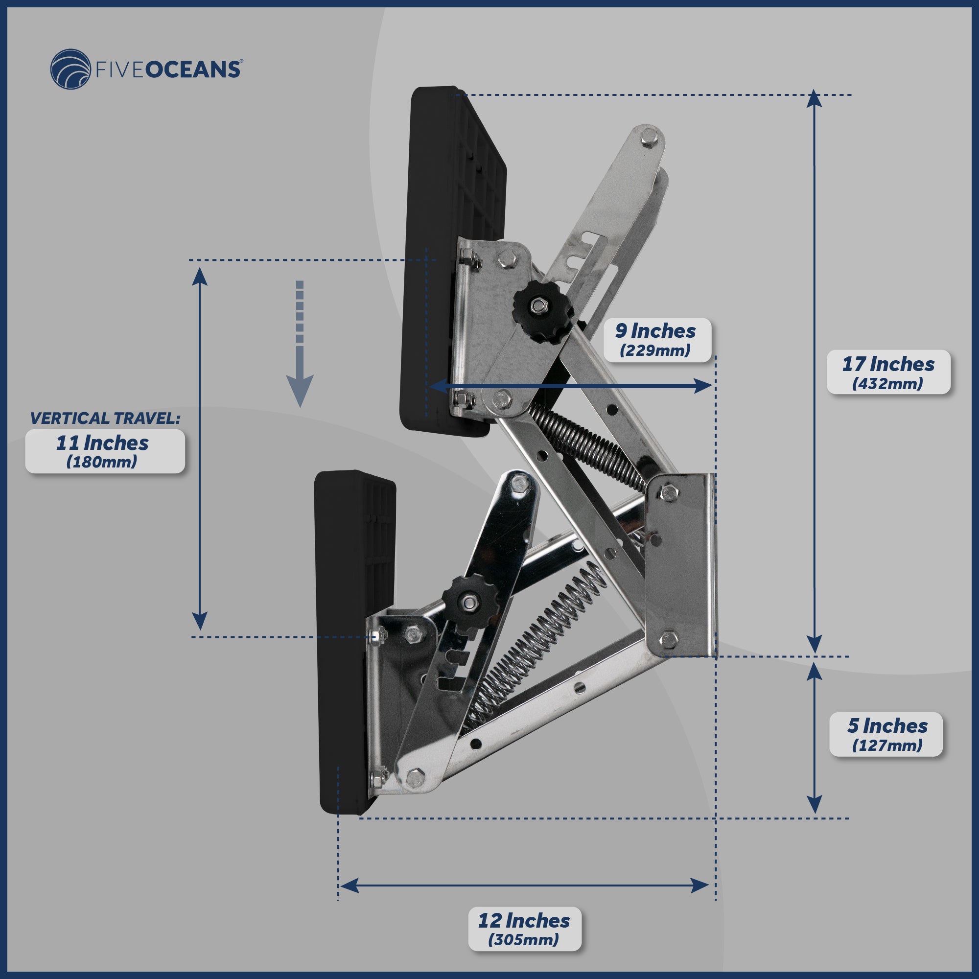 Adjustable Outboard Motor Bracket, Max. 20 Hp, Max. 88 Lb, 11-Inch of Travel, 316 Stainless Steel, Black Board - FO4204