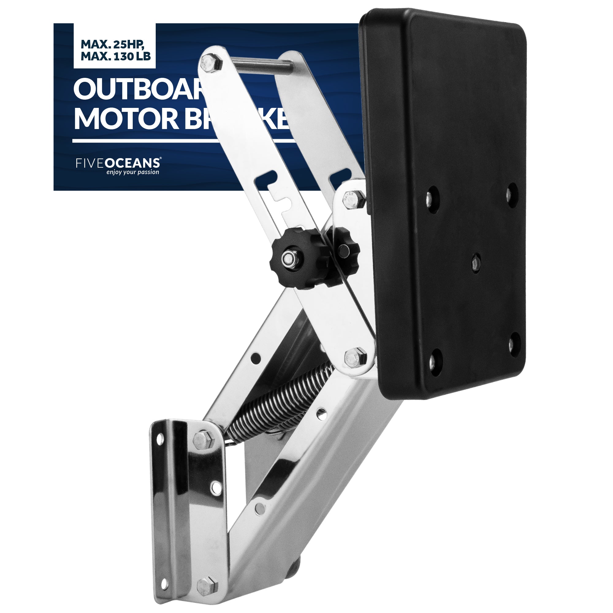 Adjustable Outboard Motor Bracket, Max. 25 Hp, Max. 130 Lb, 11-Inch of Travel, 316 Stainless Steel, Black Board - FO4205 - Five Oceans
