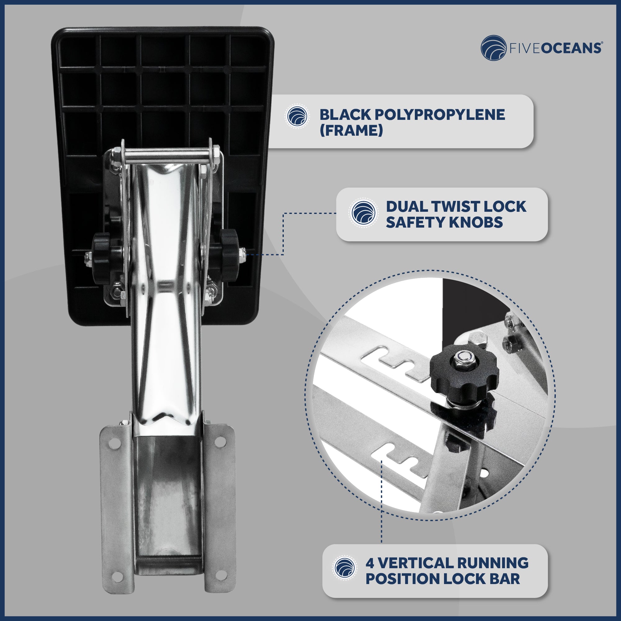 Adjustable Outboard Motor Bracket, Max. 25 Hp, Max. 130 Lb, 11-Inch of Travel, 316 Stainless Steel, Black Board - FO4205