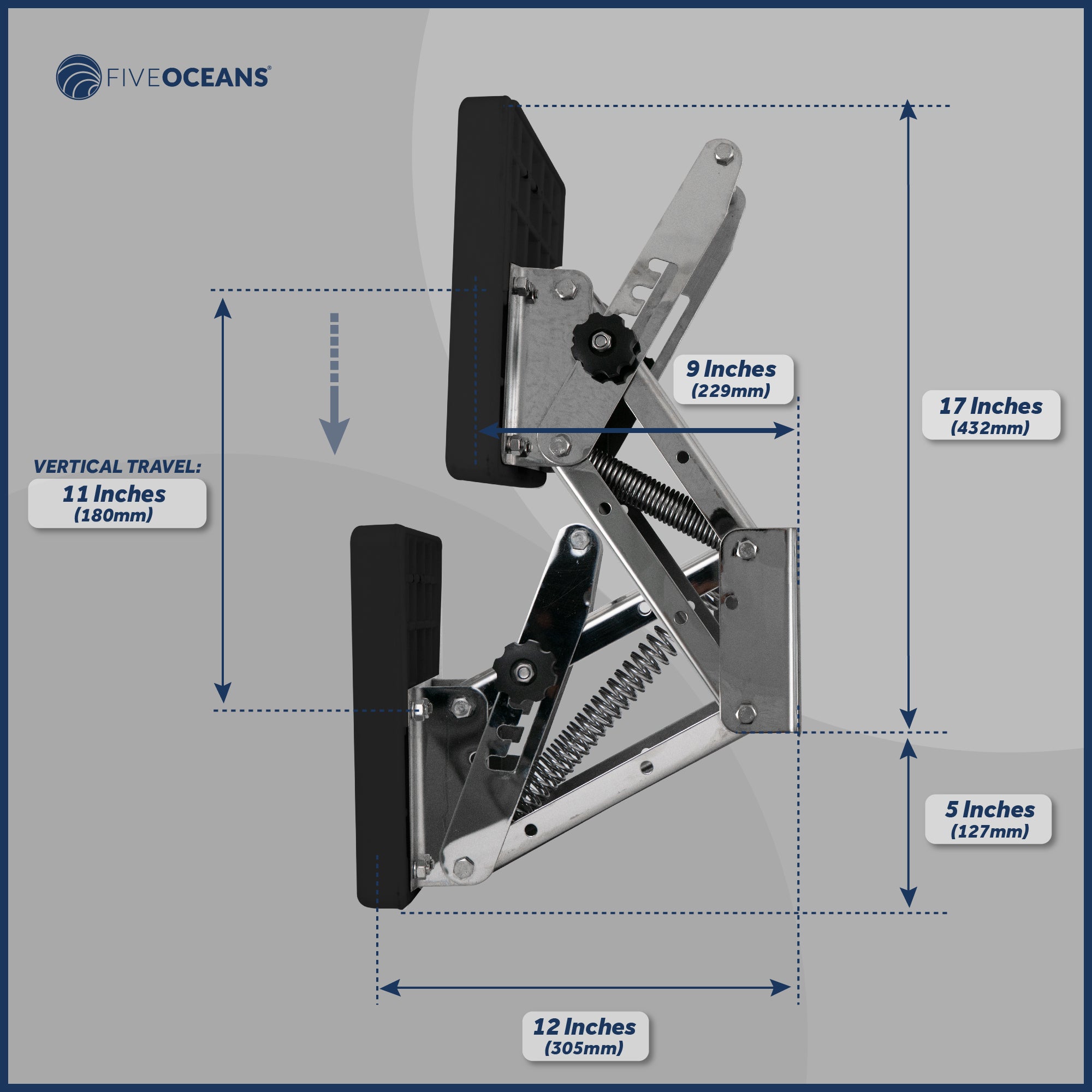 Adjustable Outboard Motor Bracket, Max. 25 Hp, Max. 130 Lb, 11-Inch of Travel, 316 Stainless Steel, Black Board - FO4205