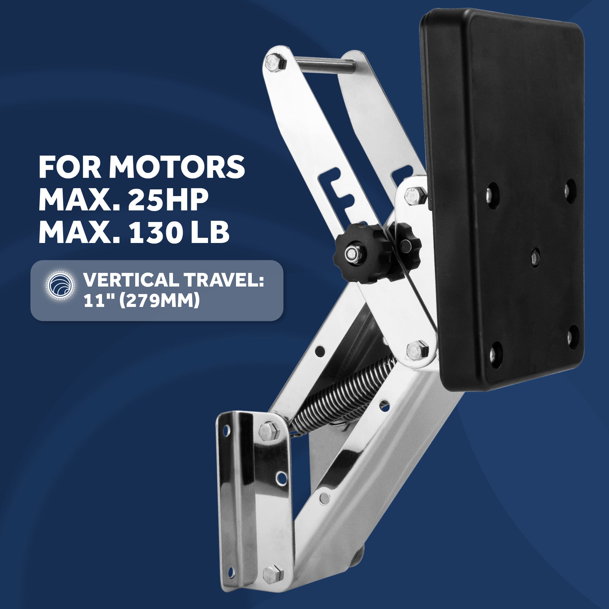 Adjustable Outboard Motor Bracket, Max. 25 Hp, Max. 130 Lb, 11-Inch of Travel, 316 Stainless Steel, Black Board - FO4205