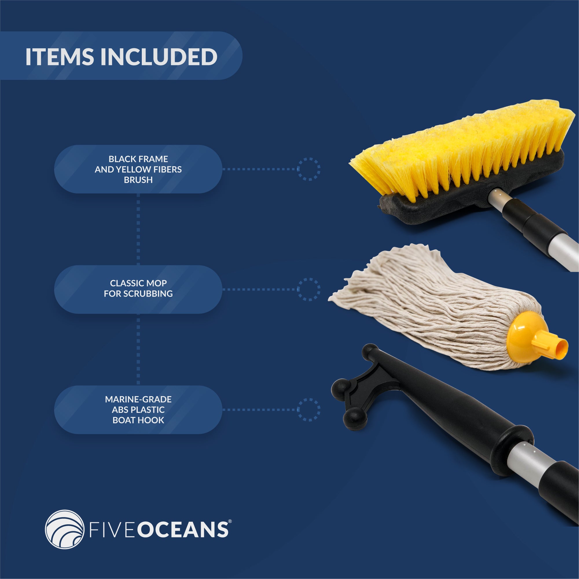Boat Deck Brush, Mop and Hook - FO4264 - Five Oceans