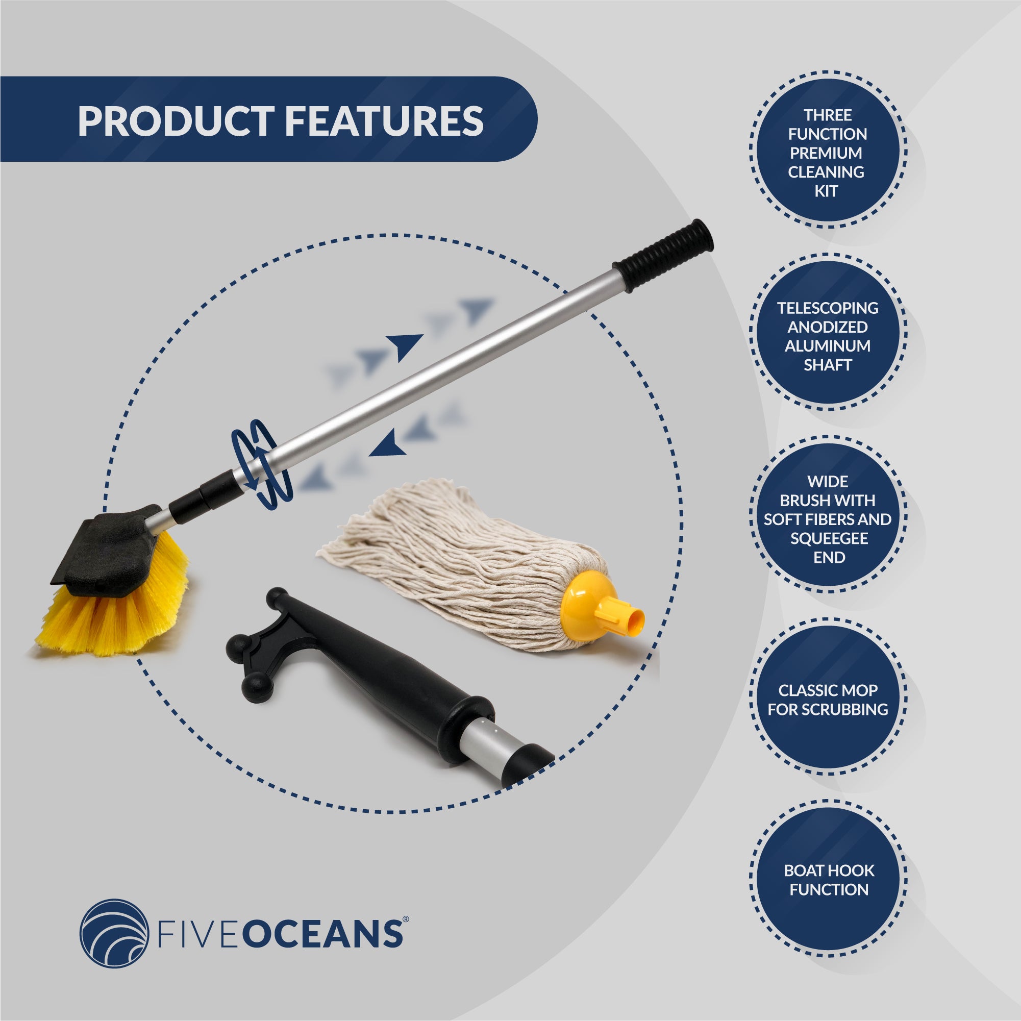 Boat Deck Brush, Mop and Hook - FO4264 - Five Oceans