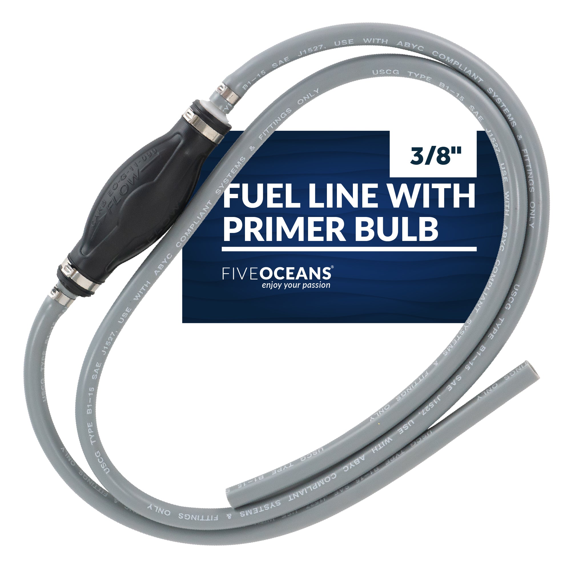 3/8" Outboard Motor Fuel Line with Primer Bulb, Universal,  Hose x 6' Long, EPA/CARB - FO4280