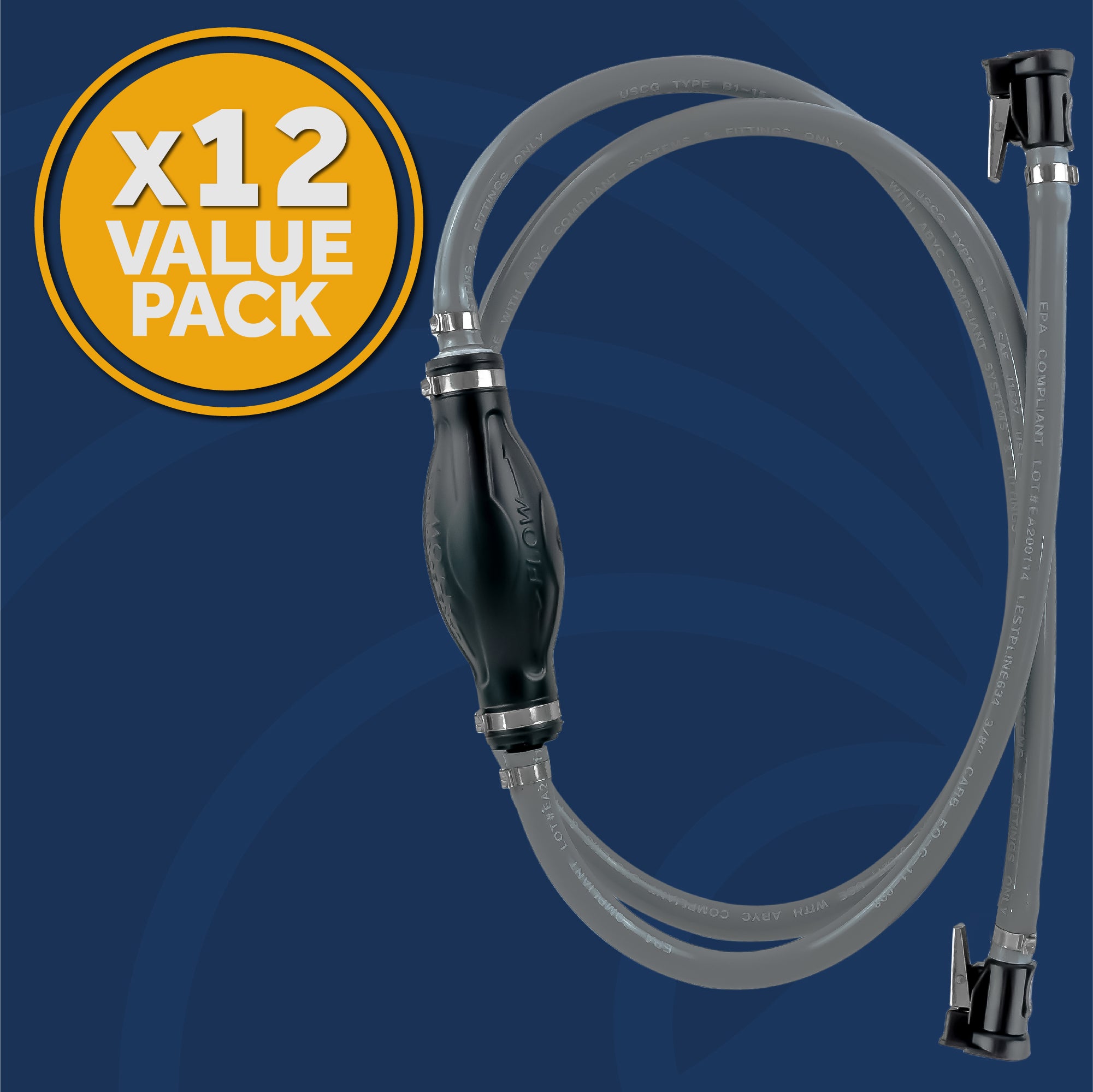 Fuel Line with Bulb for OMC/Johnson/Evinrude, 3/8 " Hose x 6' Long, EPA/CARB, 12-Pack - F04282-M12