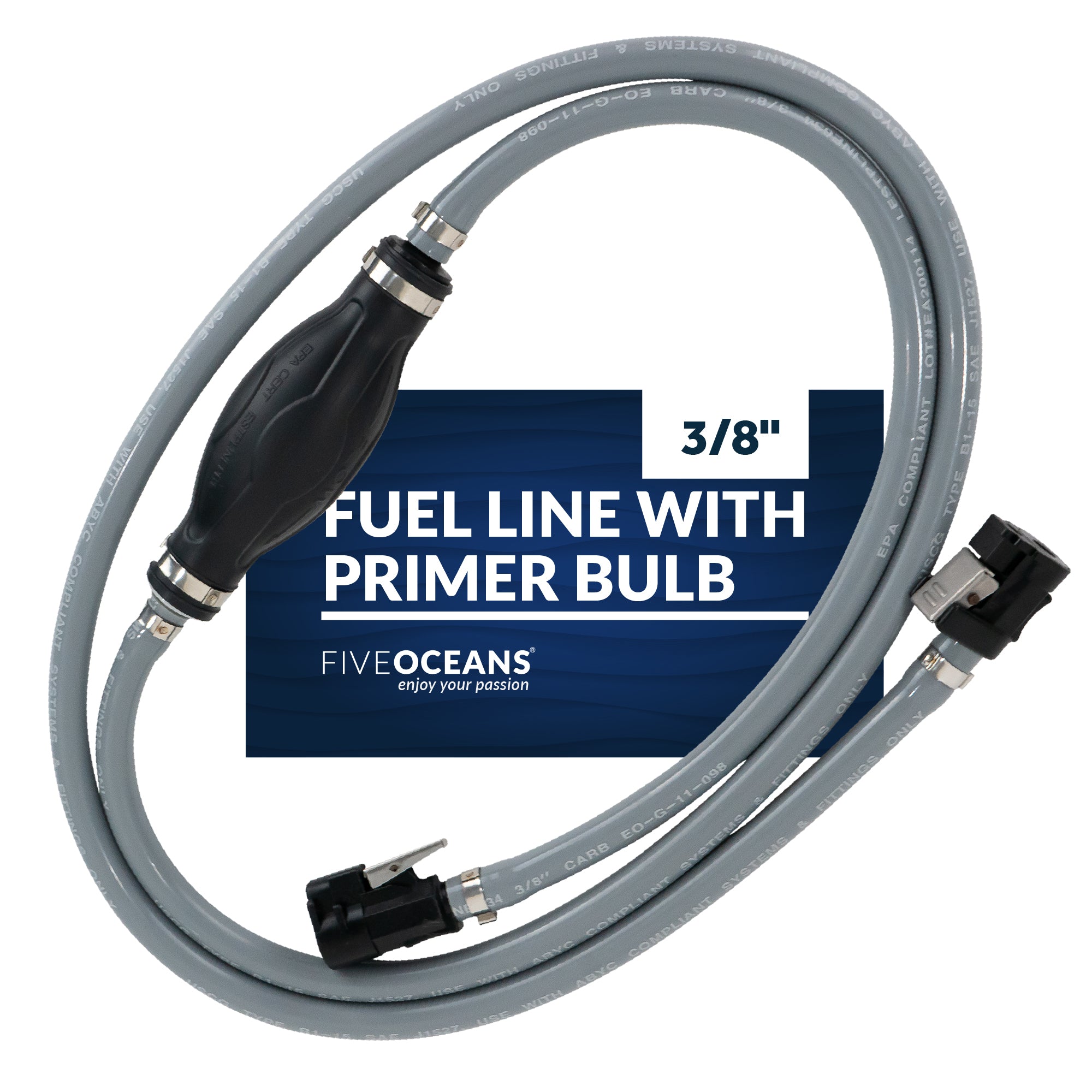 Fuel Line with Primer Bulb for Yamaha/Mercury, 3/8" Hose x 6' Long, EPA/CARB - FO4282