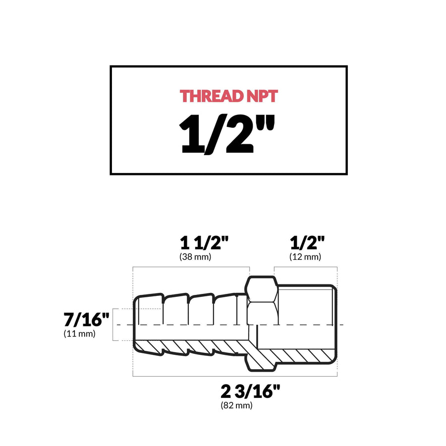 Hose Barb Fitting Connector Adapter 1/2" NPT Male x 5/8" Hose ID - FO4311 - Five Oceans