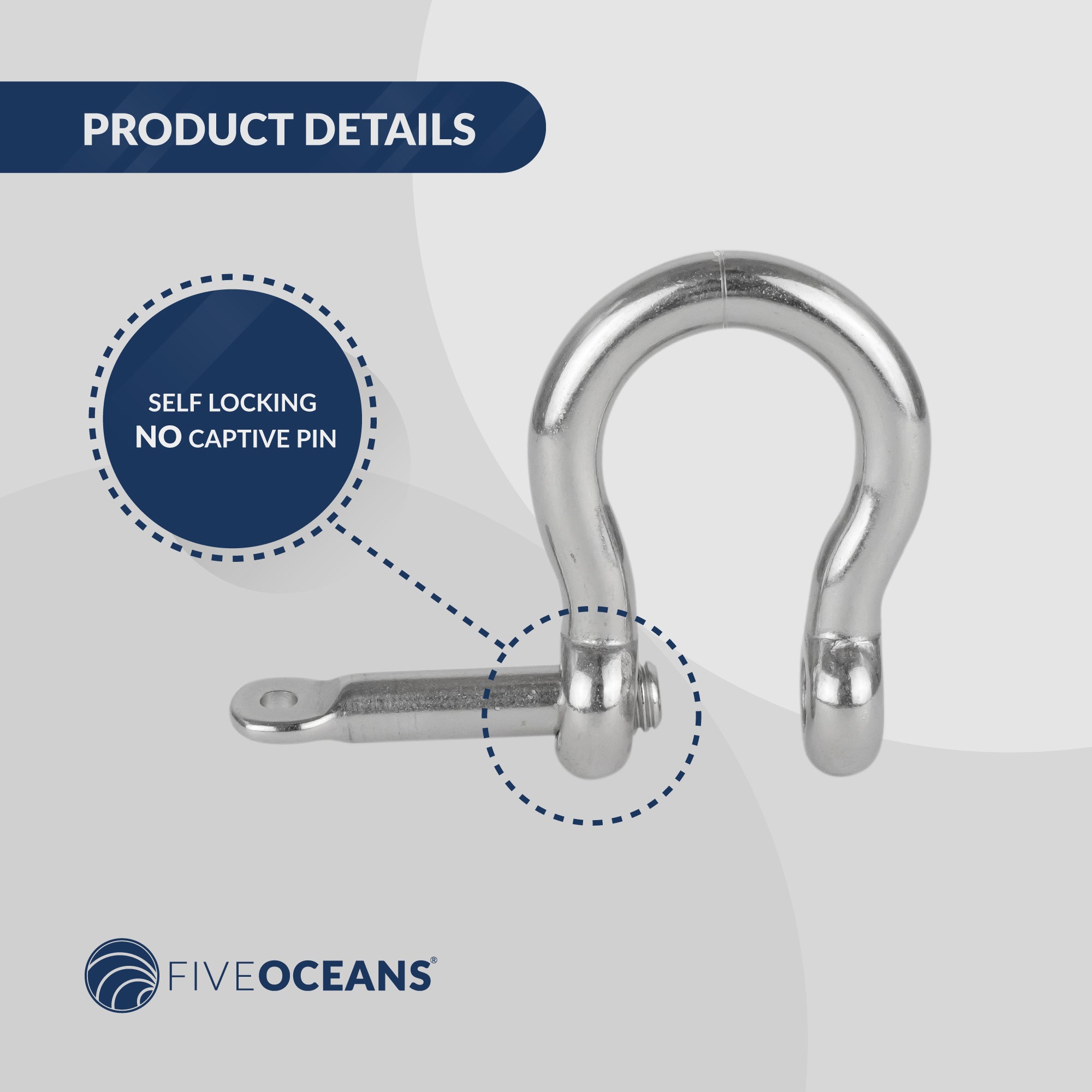 3/4" (19mm) Screw Pin Anchor Bow Shackle, Stainless Steel - FO431 - Five Oceans
