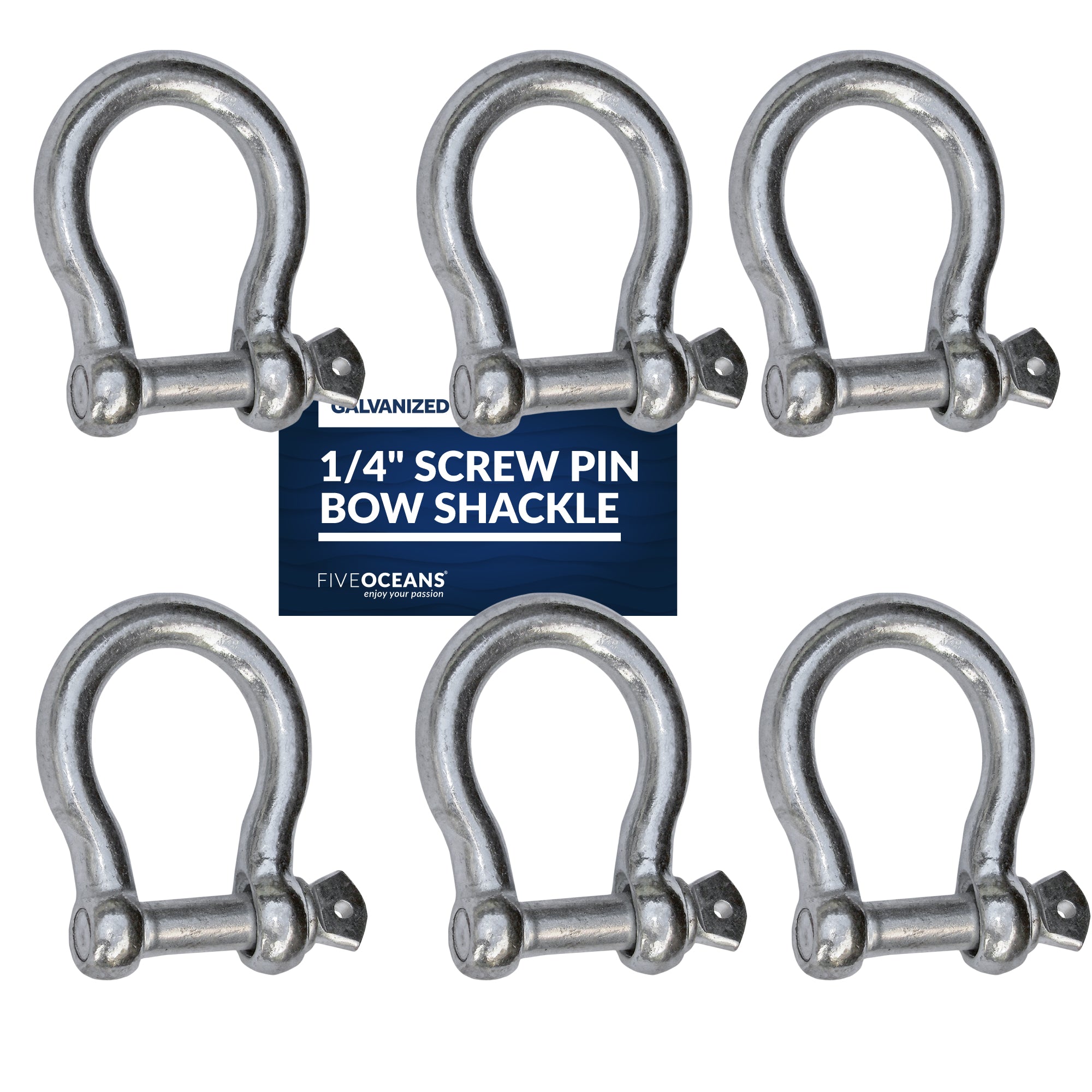 Pin Bow Shackles, 1/4" Galvanized 6-Pack - FO432-M6