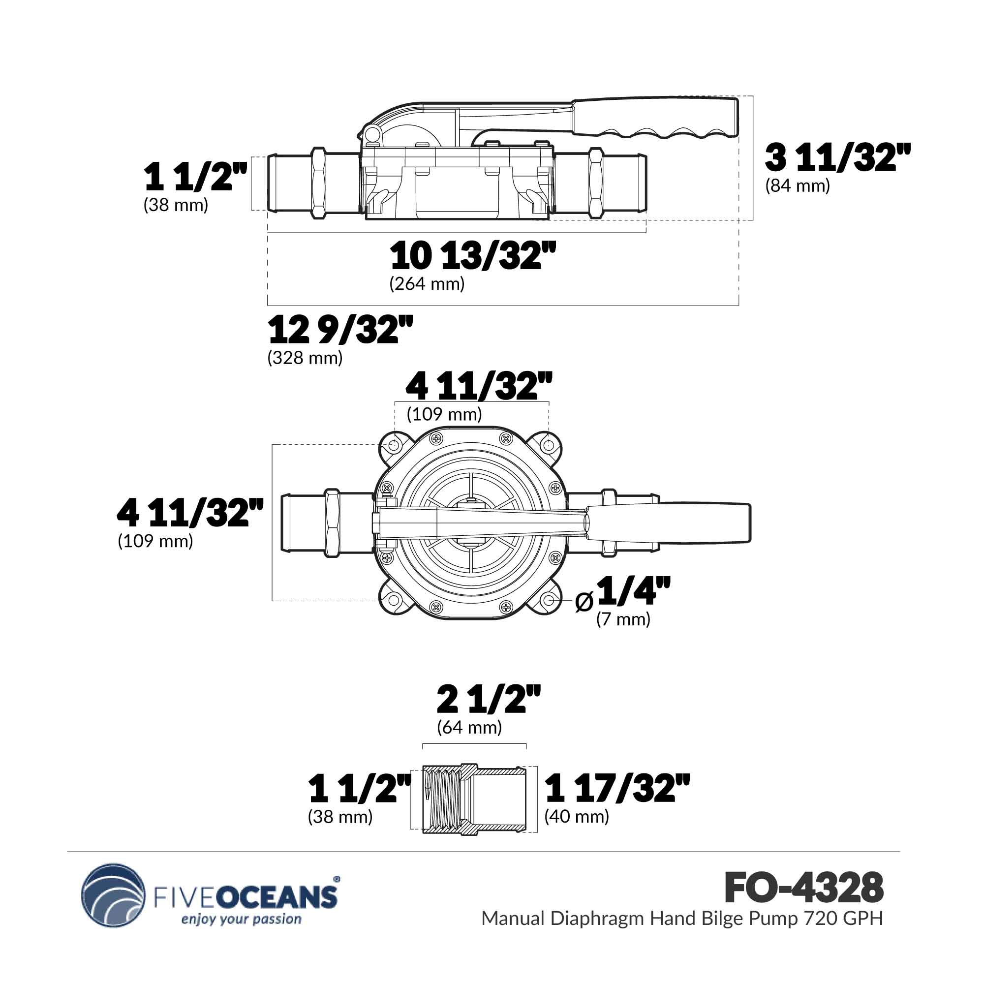 Manual Diaphragm Hand Bilge Pump 720 GPH - FO4328