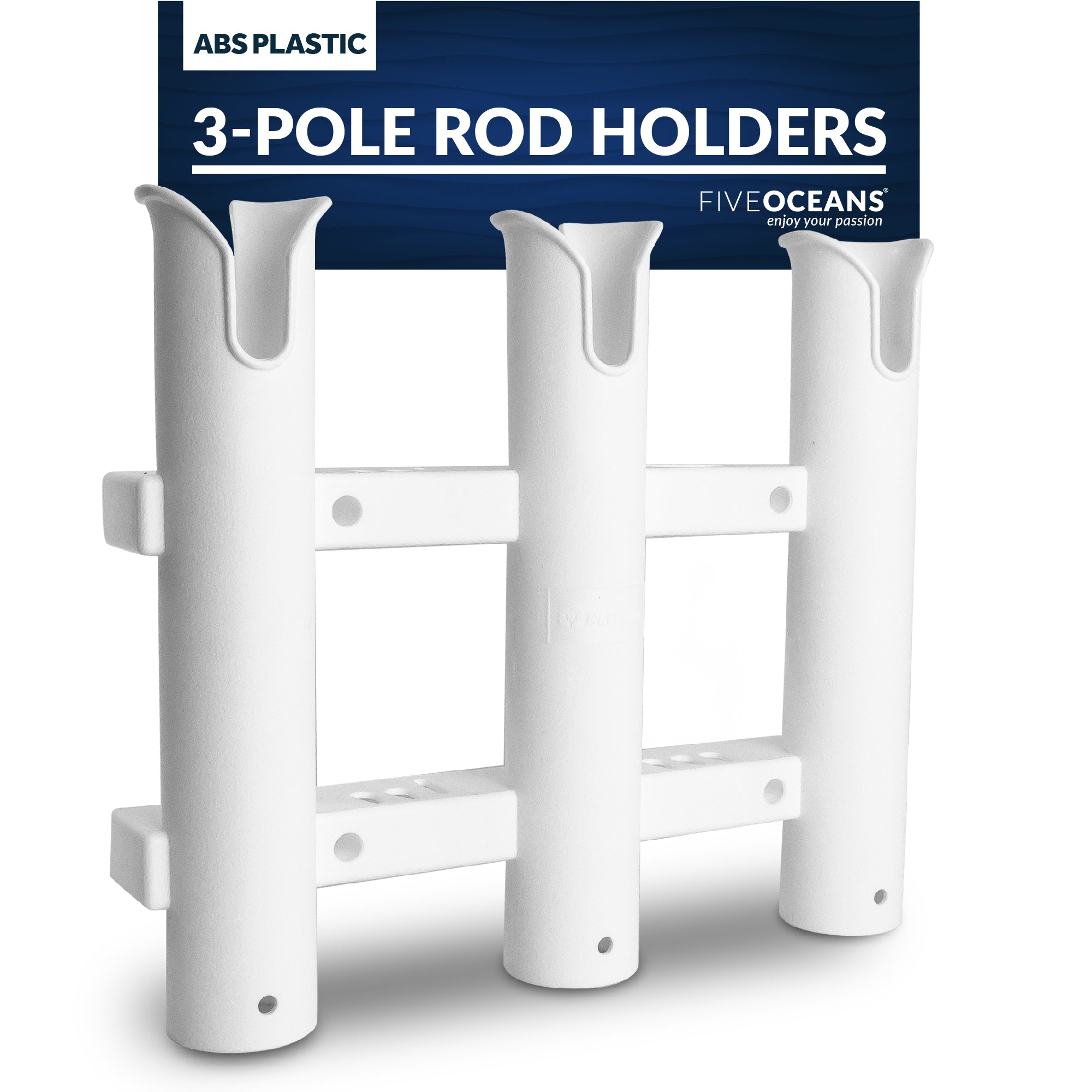3 Rod Rack (3-Pole Rod Holders), White, Side-Mount - FO4330