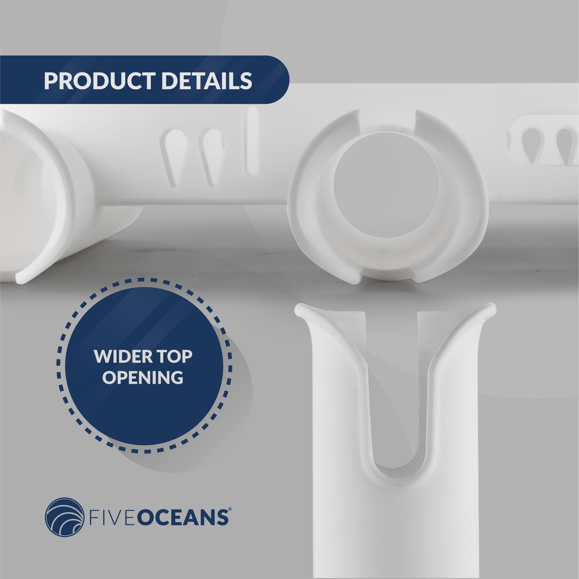 3 Rod Rack (3-Pole Rod Holders), White, Side-Mount - FO4330 - Five Oceans