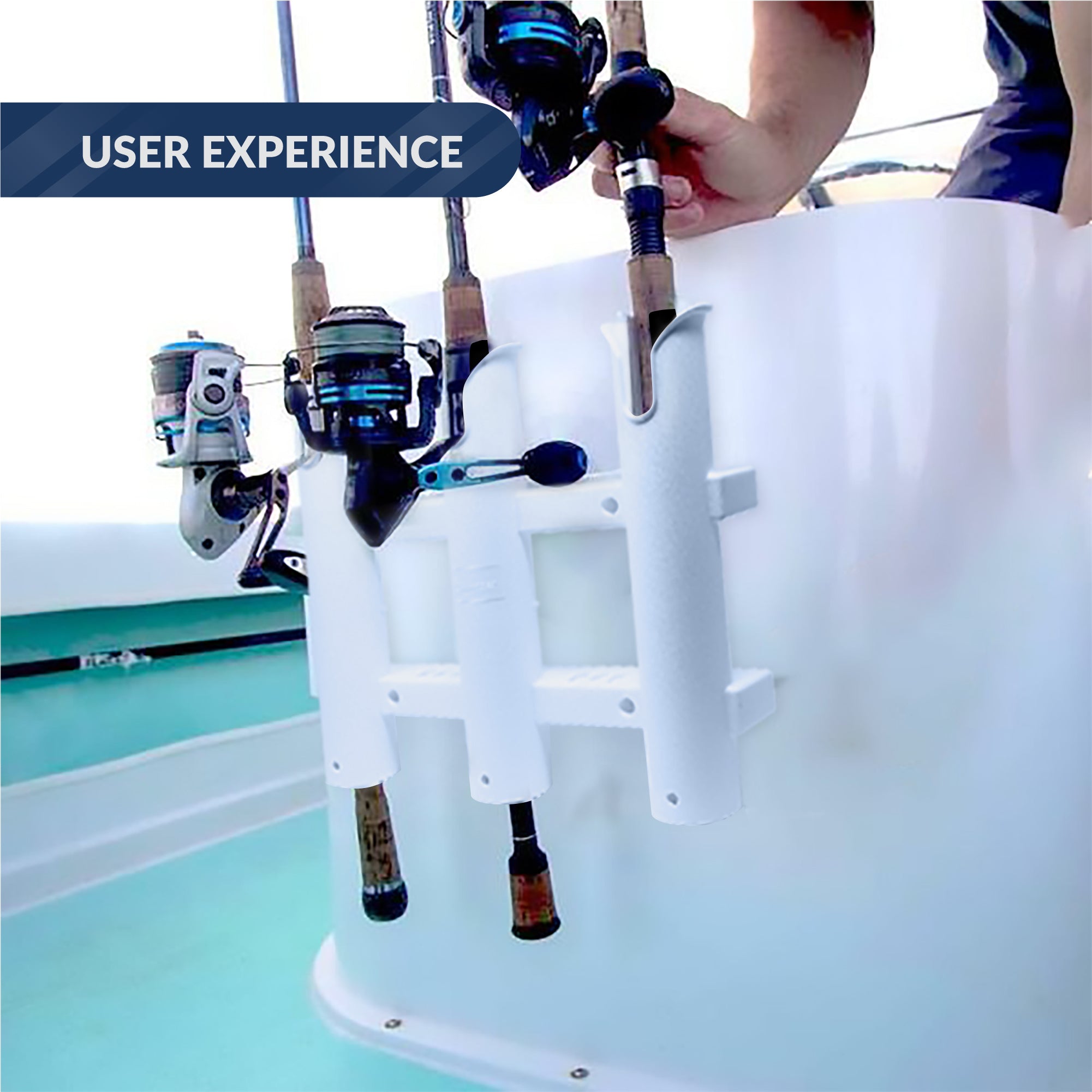 3 Rod Rack (3-Pole Rod Holders), White, Side-Mount - FO4330 - Five Oceans