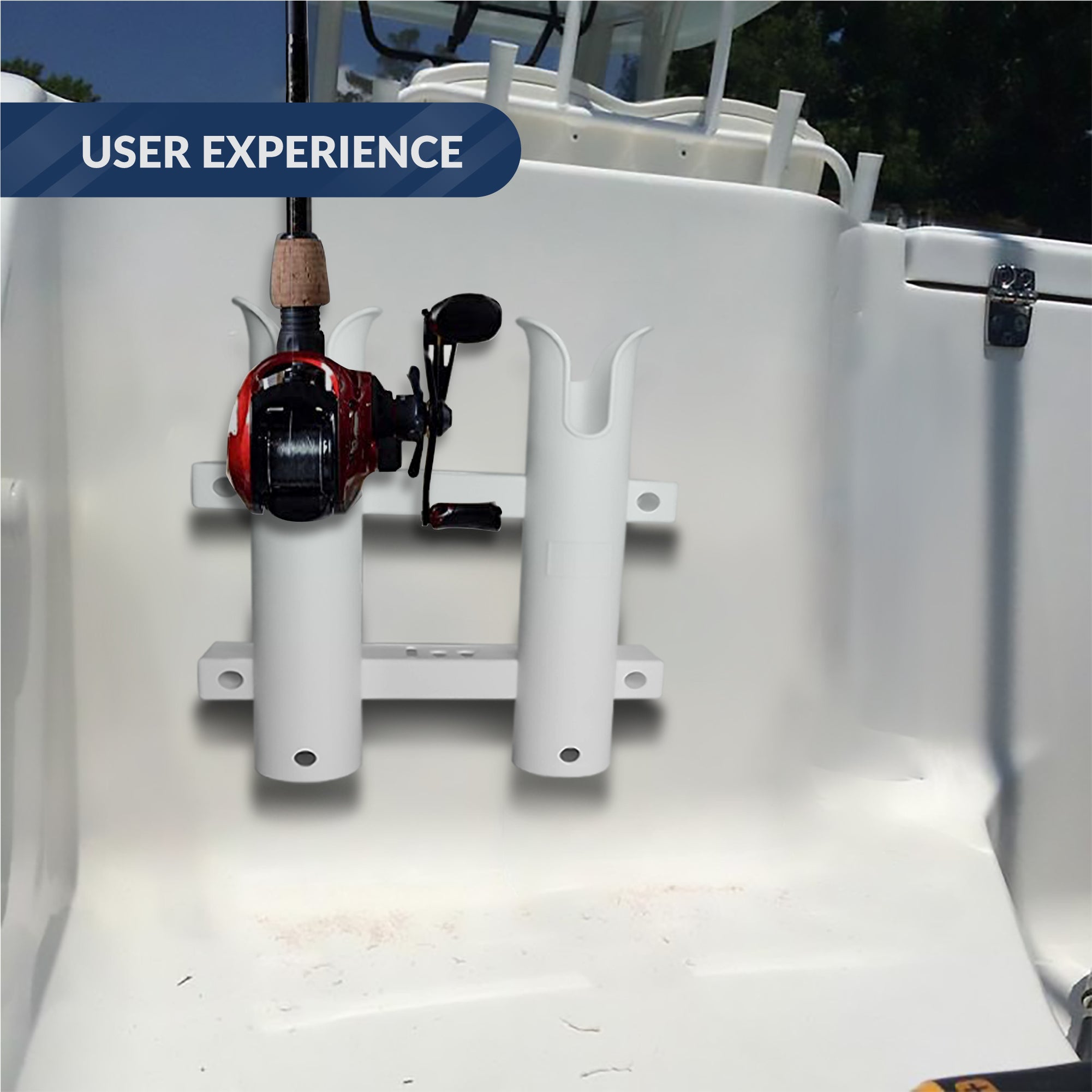 2 Rod Rack (2-Pole Rod Holders), White, Side-Mount - FO4331