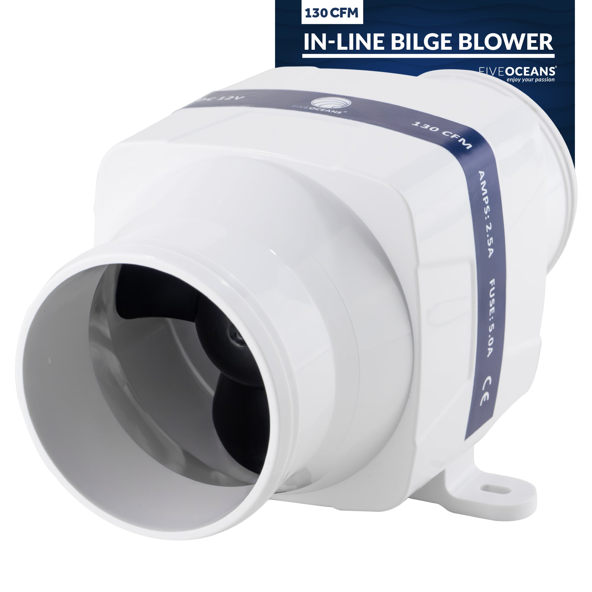 In-Line Bilge Blower, for 3" Interior Diameter Vent, Water Resistant, 12V - FO4333 - Five Oceans