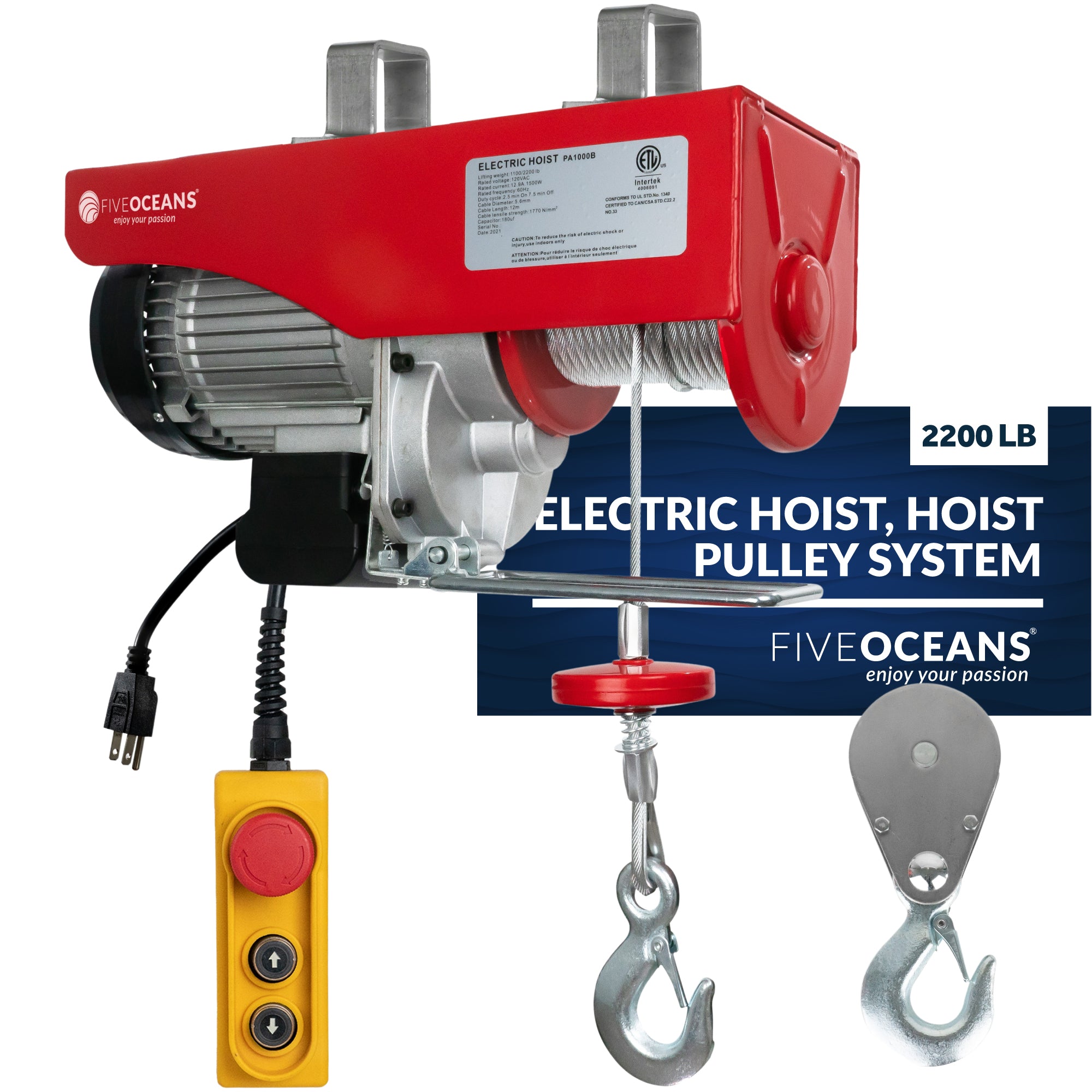 Electric Hoist, 2200 Lb Electric Winch, 20FT Remote Control 120 Volts - FO4339