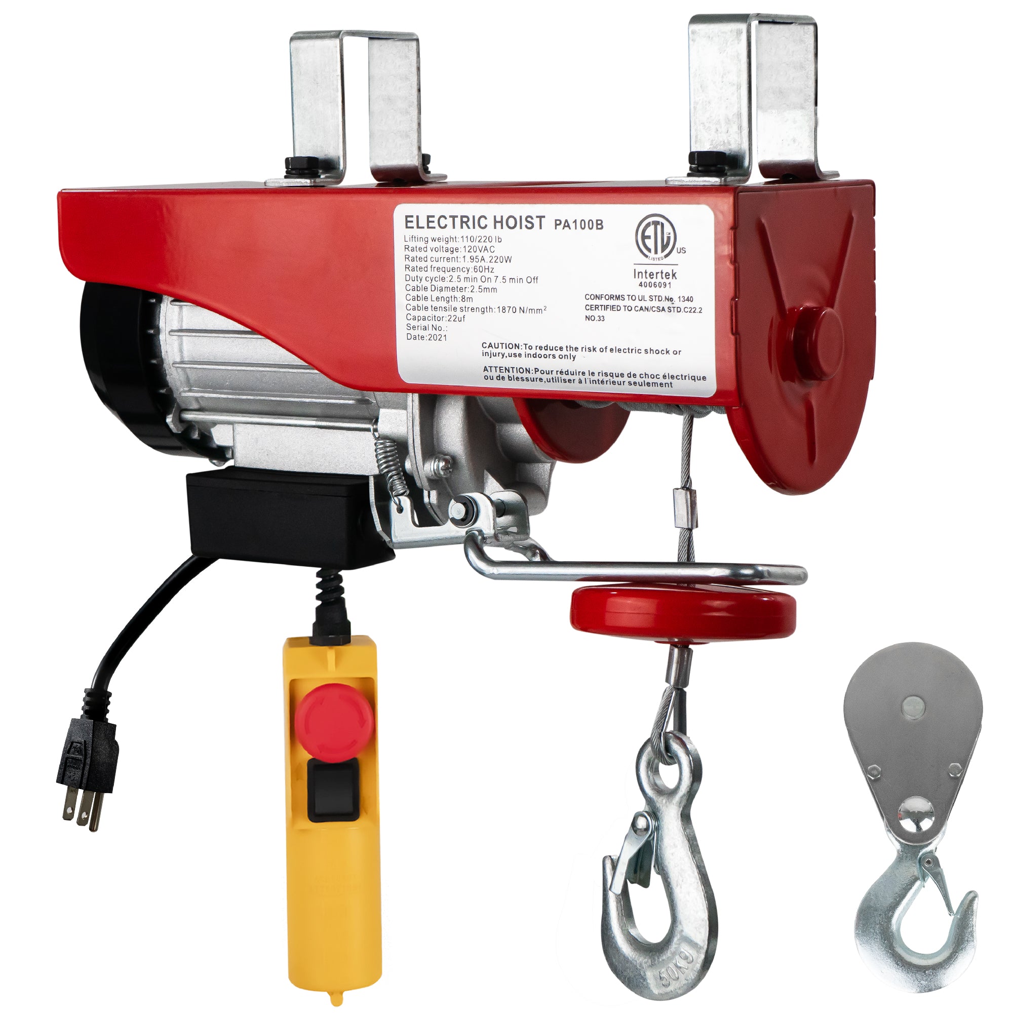 Electric Hoist, 220 Lb Electric Winch, 6FT Remote Control 120 Volts - FO4344 - Five Oceans
