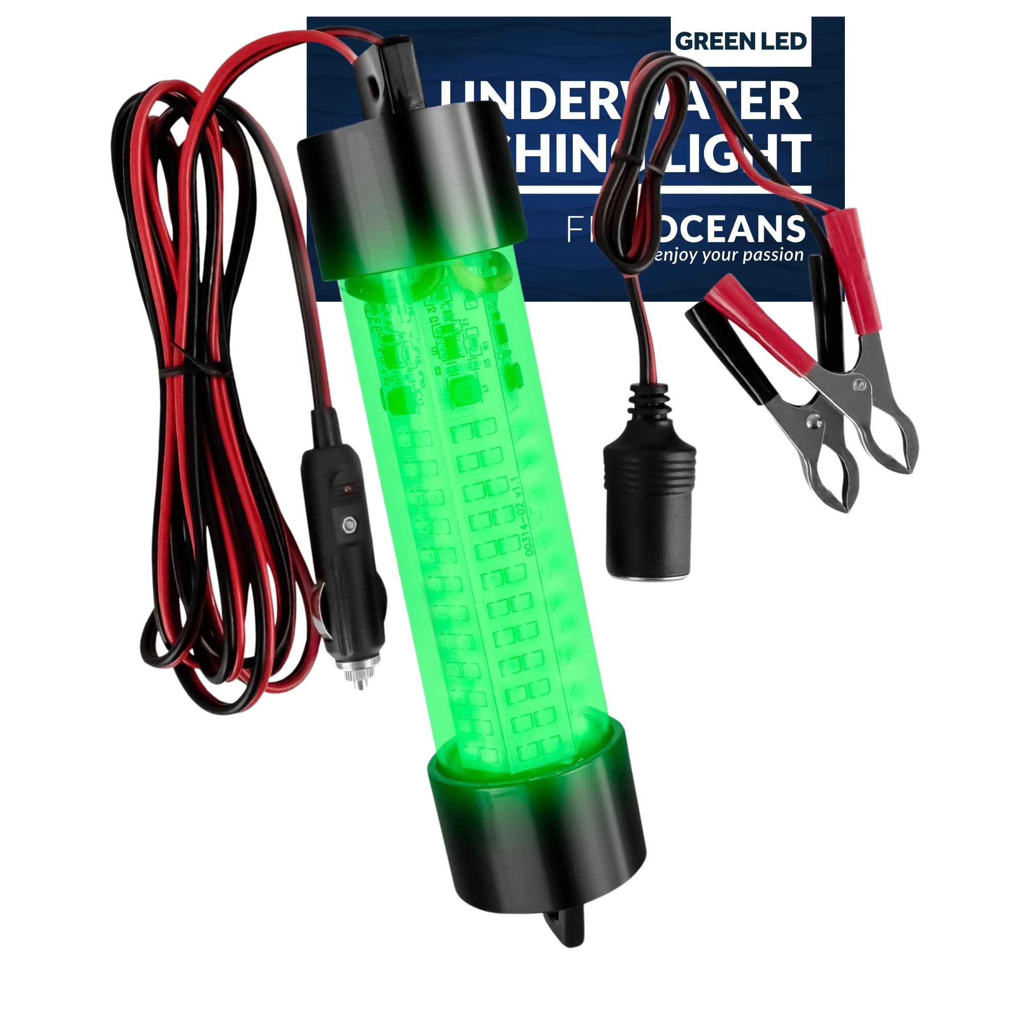 Underwater Fishing Light, Green LED, 17' Power Cord, 10-30V - FO4387 - Five Oceans