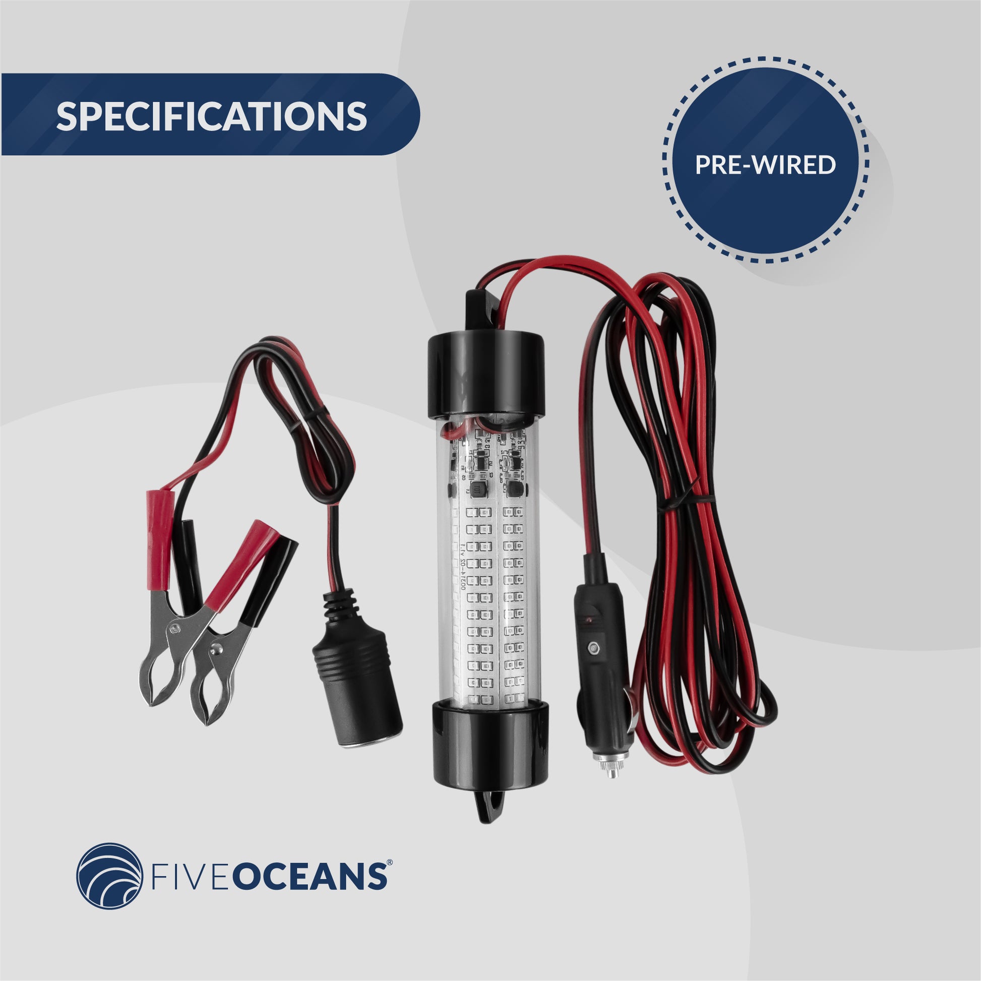 Underwater Fishing Light, Green LED, 17' Power Cord, 10-30V - FO4387 - Five Oceans