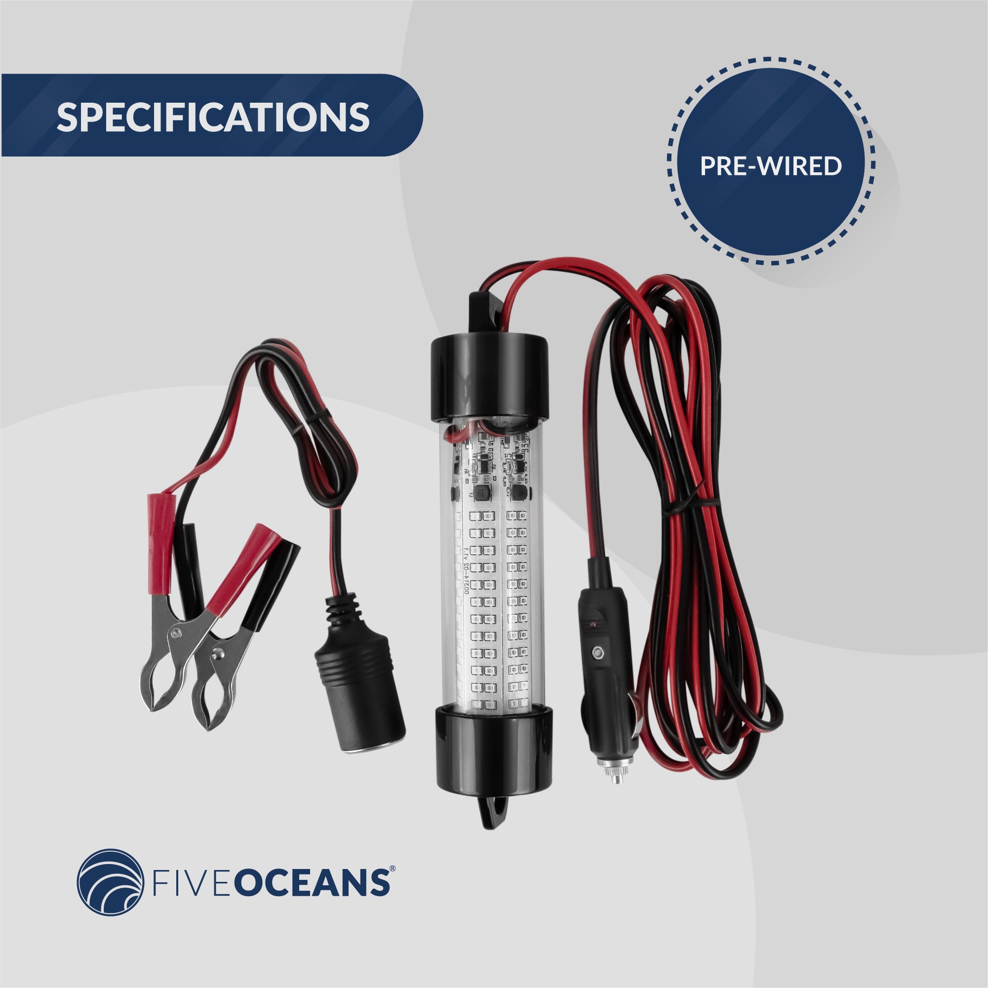 Underwater Fishing Light, Green LED, 17' Power Cord, 10-30V - FO4387 - Five Oceans