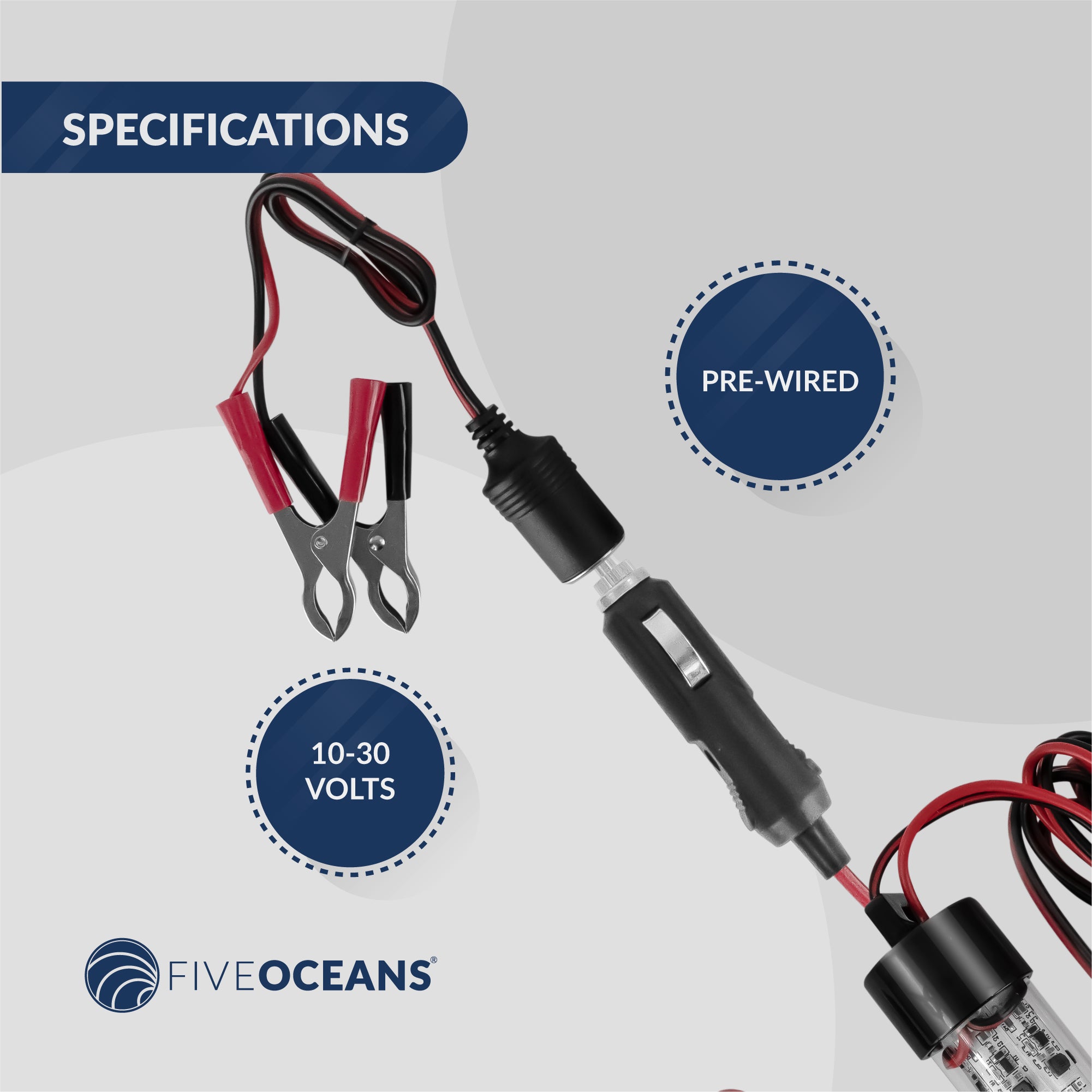 Underwater Fishing Light, Green LED, 17' Power Cord, 10-30V - FO4387 - Five Oceans