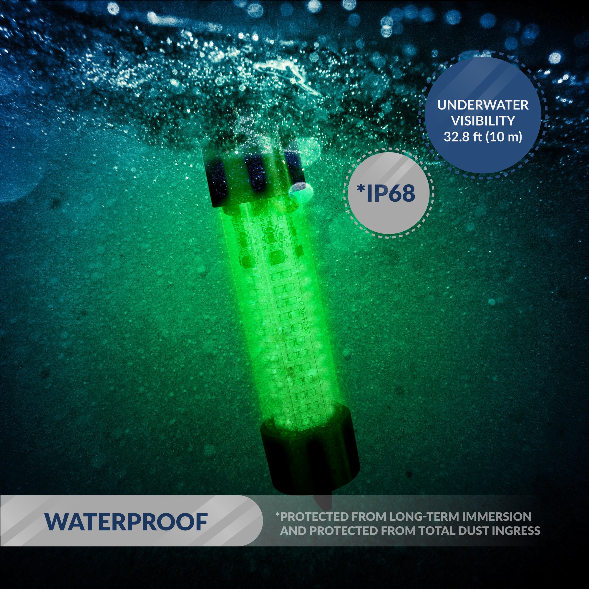 Underwater Fishing Light, Green LED, 17' Power Cord, 10-30V - FO4387