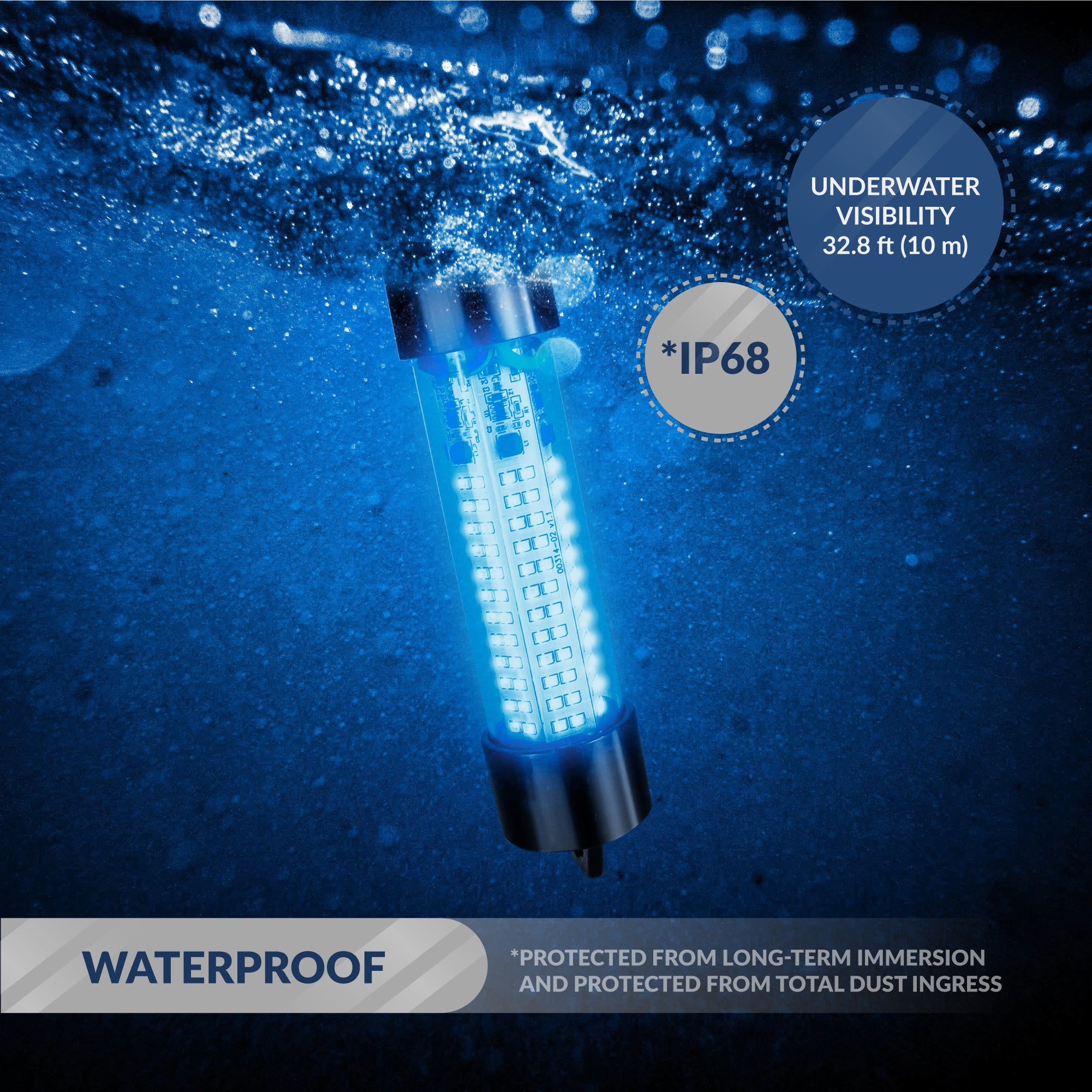 Underwater Fishing Light, Blue LED, 17' Power Cord, 10-30V - FO4388