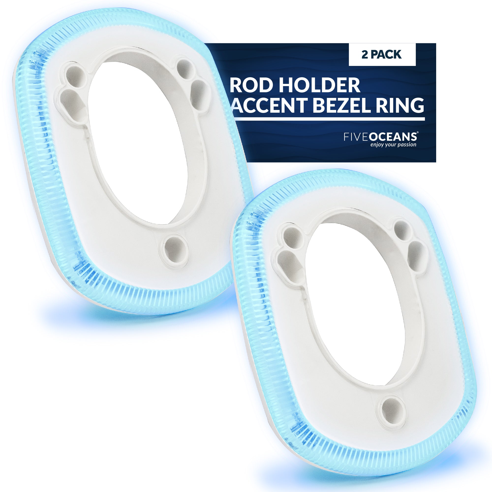 Blue LED Rod Holder Accent Bezel Ring, Fits All Five Oceans/Most Standard Rod Holders, Grade Marine Durable Materials, 12 Volts, 2-Pack, FO-4433-M2
