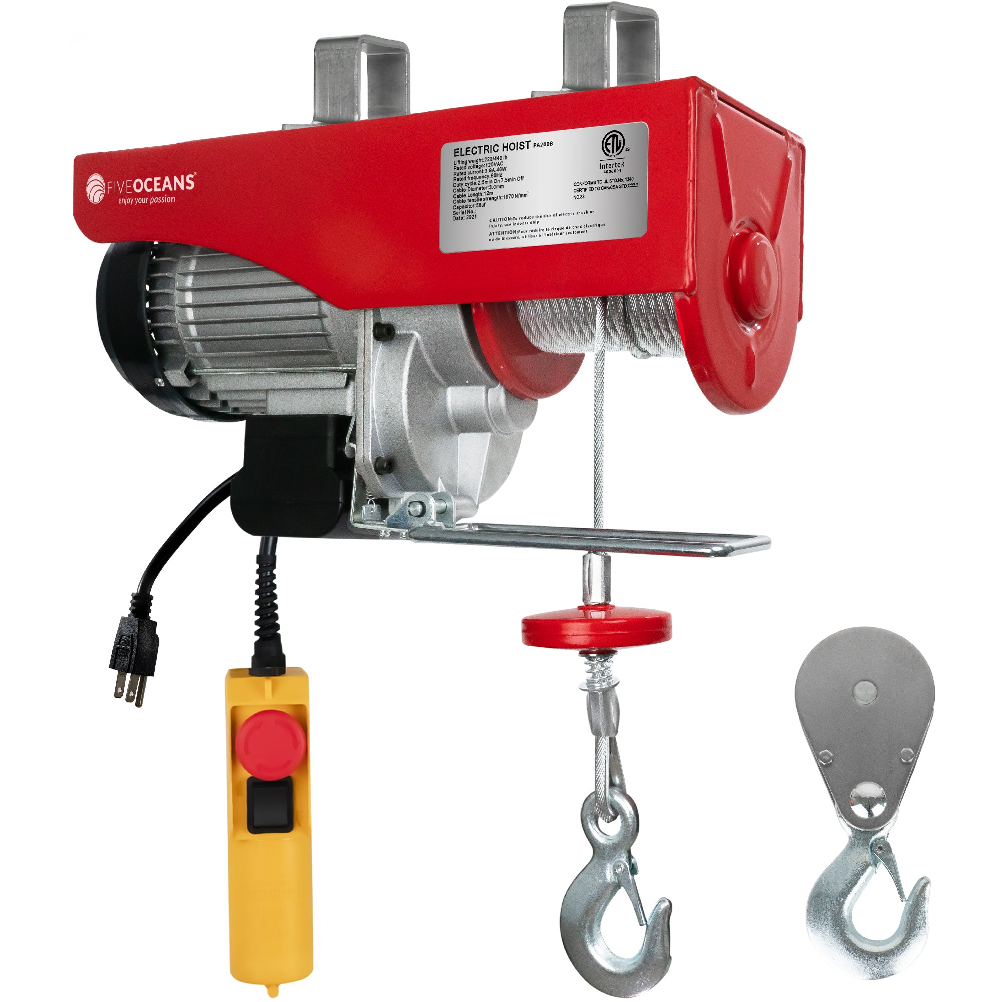 Electric Hoist, 440 Lb Winch, 20FT Remote Control 120 Volts - FO4439