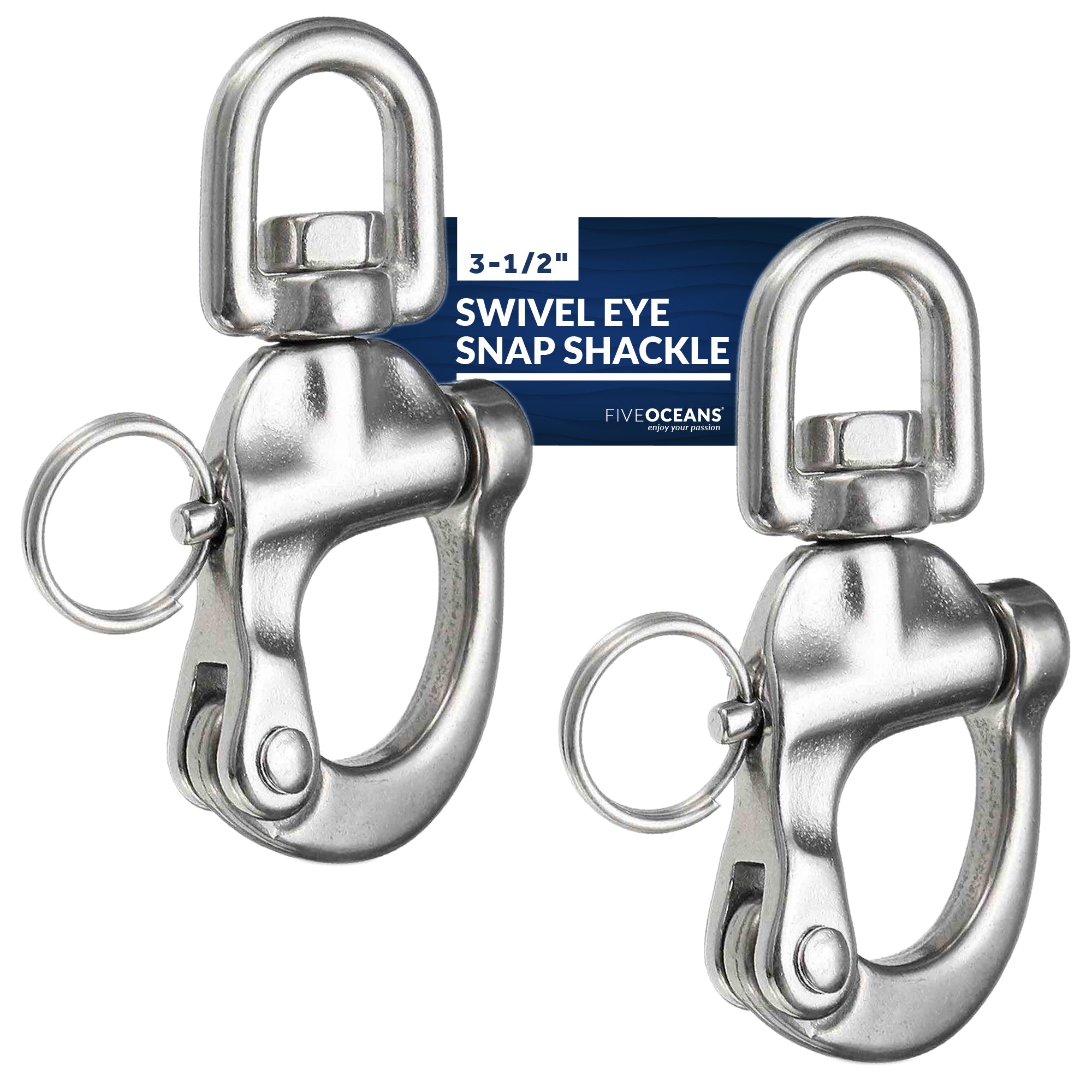 Swivel Eye Snap Shackle Quick Release Bail Rigging, 3 1/2" Stainless Steel 2-Pack - FO444-M2 - Five Oceans