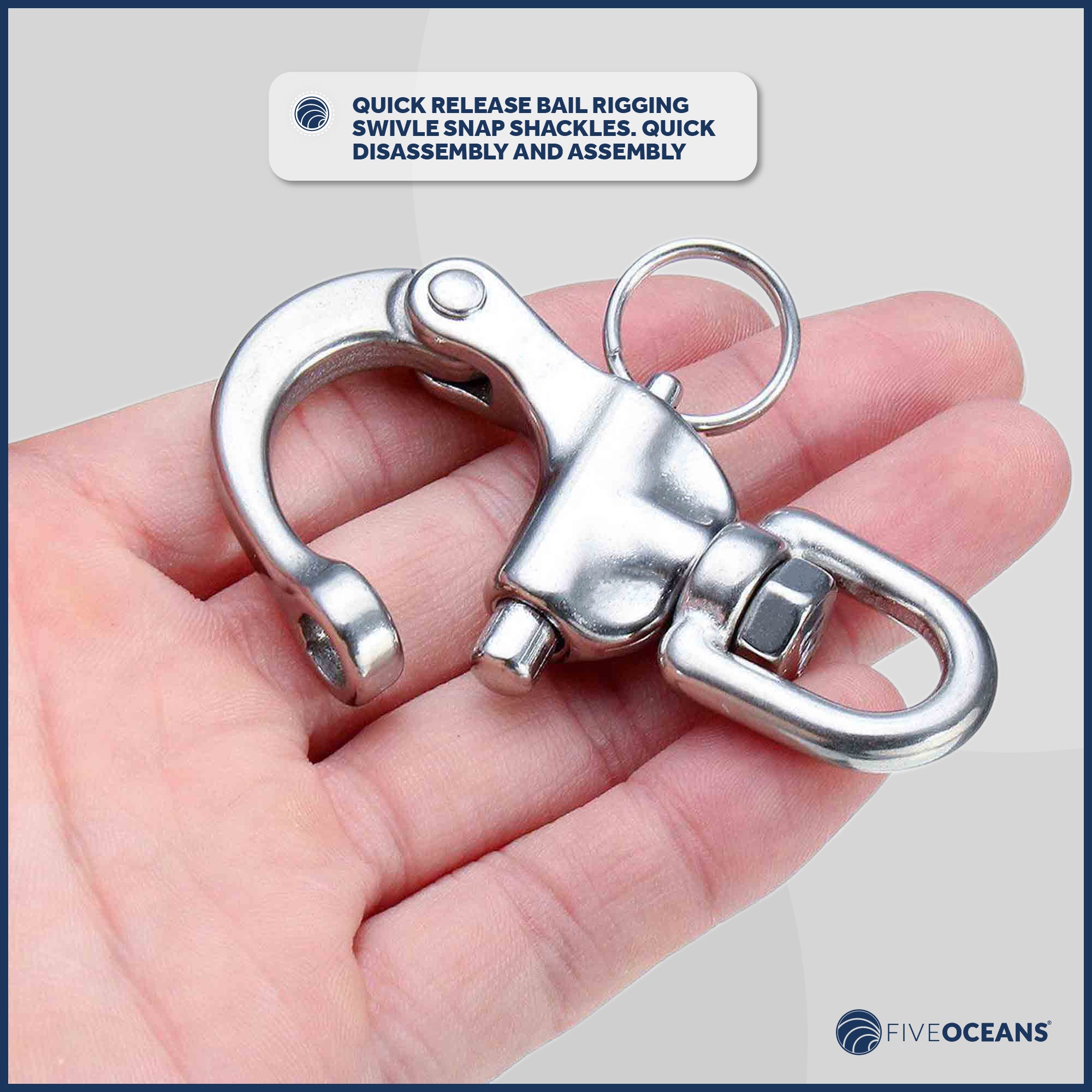 Swivel Eye Snap Shackle Quick Release Bail Rigging, 5" Stainless Steel 2-Pack - FO445-M2 - Five Oceans