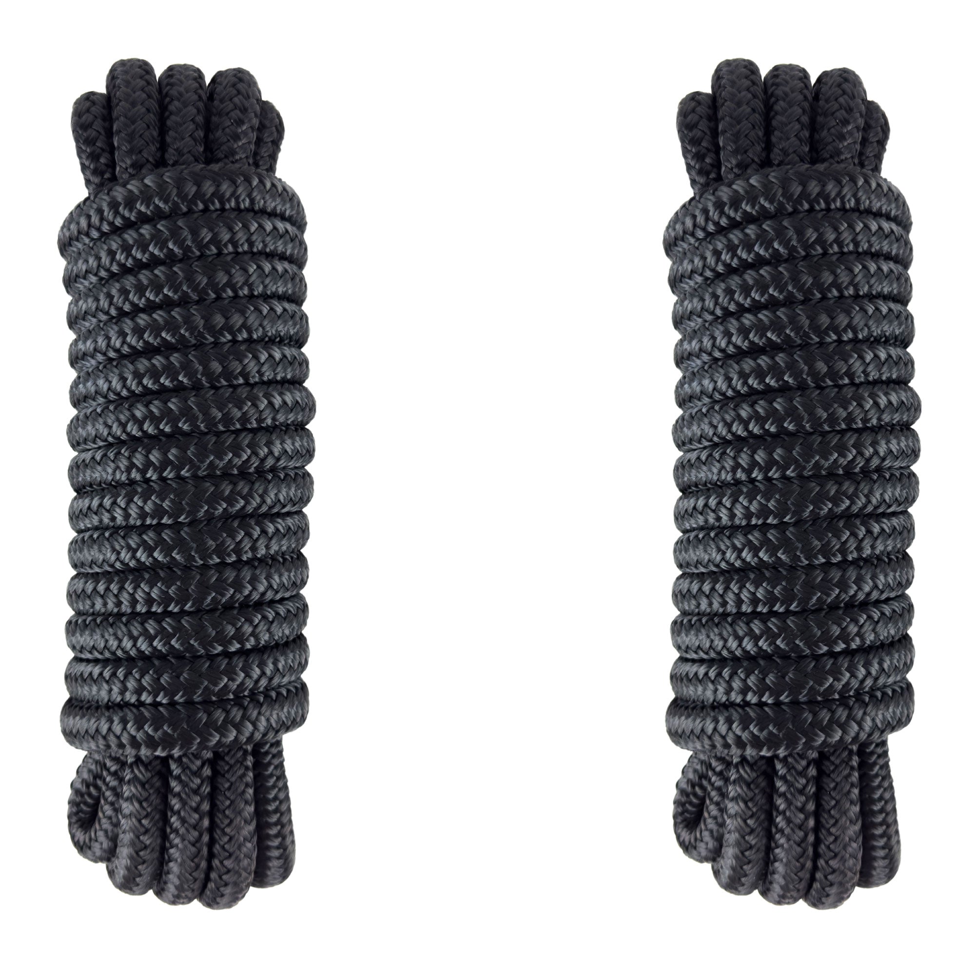 Dock Lines, 1/2" x 20', Black Nylon Double Braided with 12" Eyelet, 2-Pack - FO4451-M2