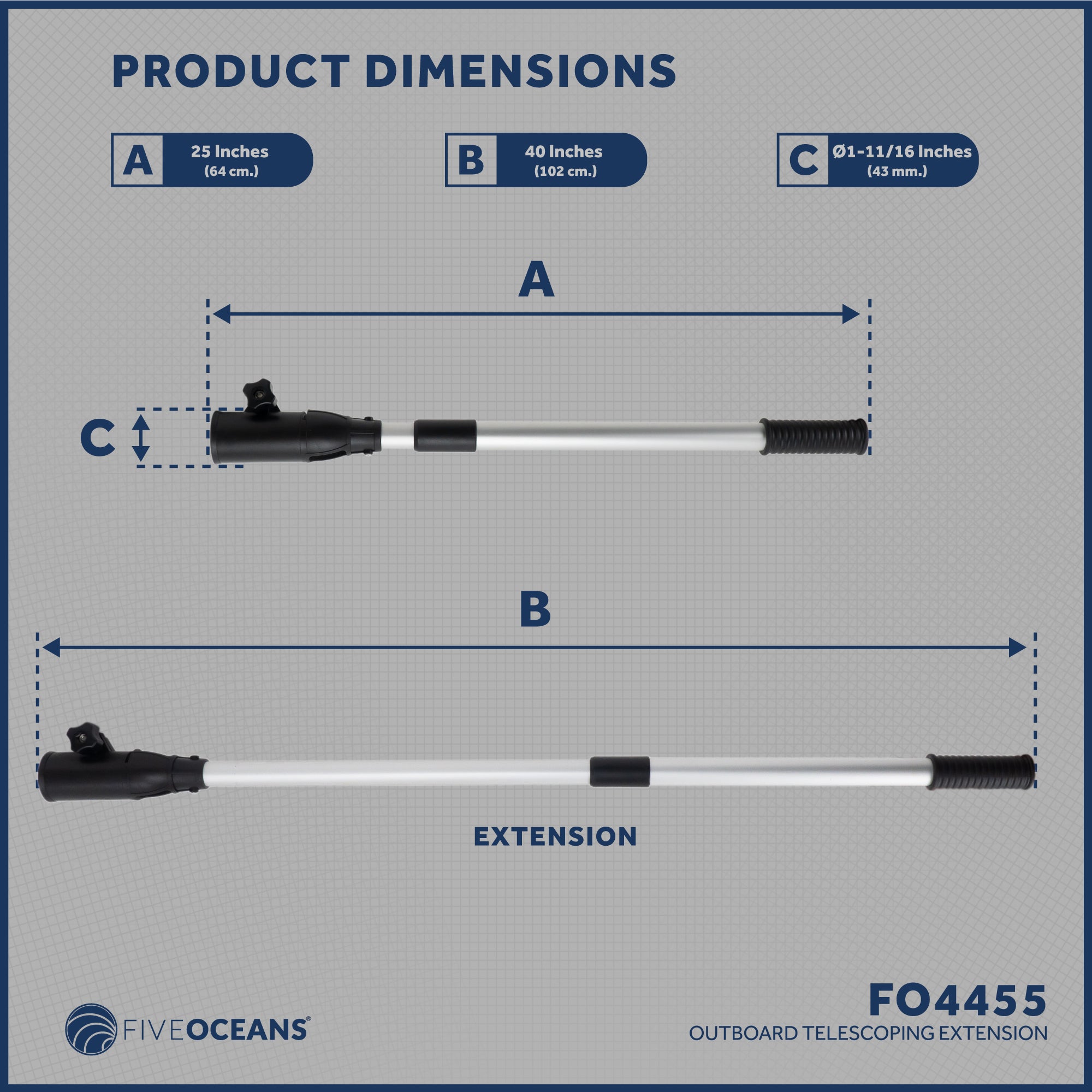 Tiller Handle Extension for Outboard, Extends from 25" to 40" - FO4455