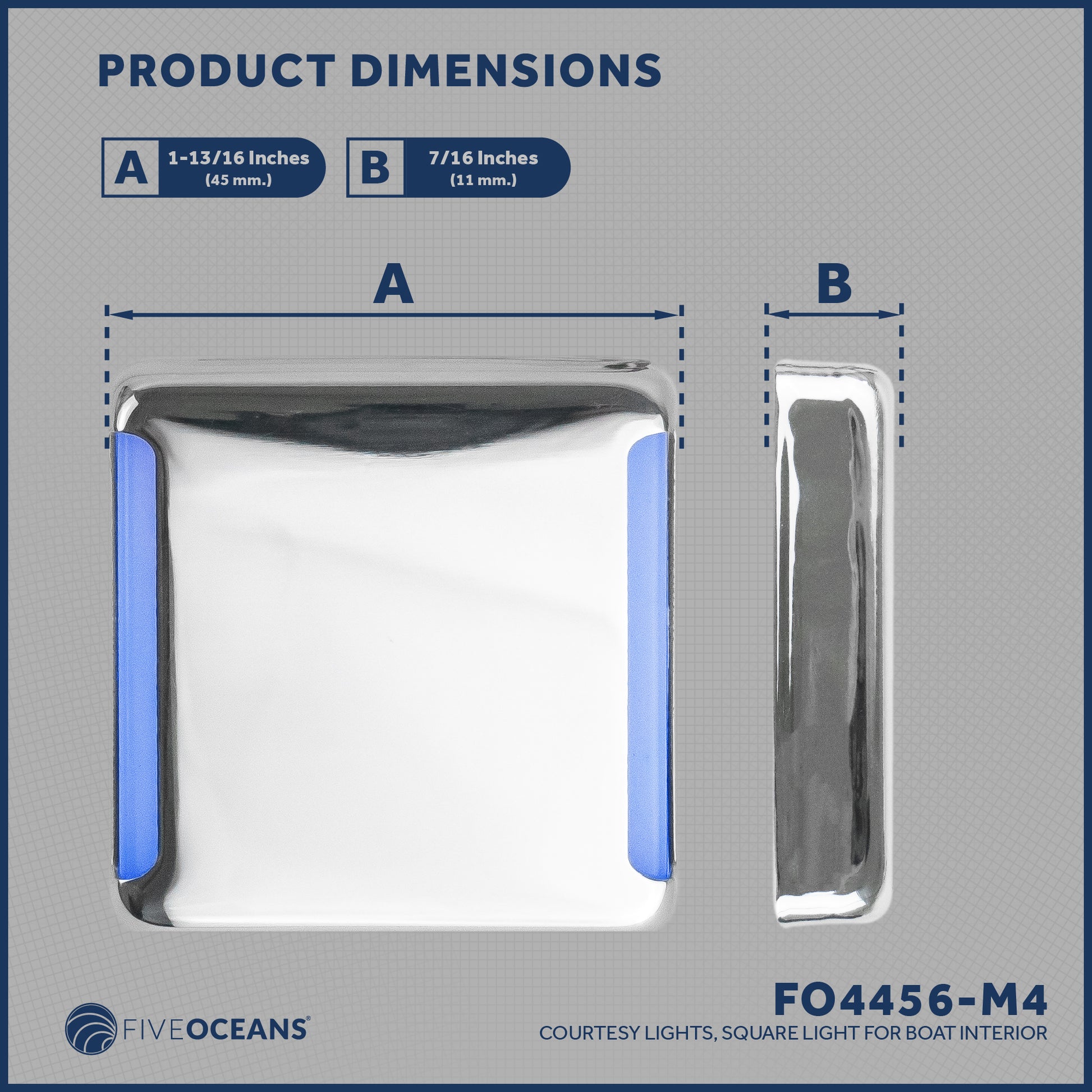 LED Courtesy Companion Way Light, Square, Blue, 4-Pack - FO4456-M4 - Five Oceans