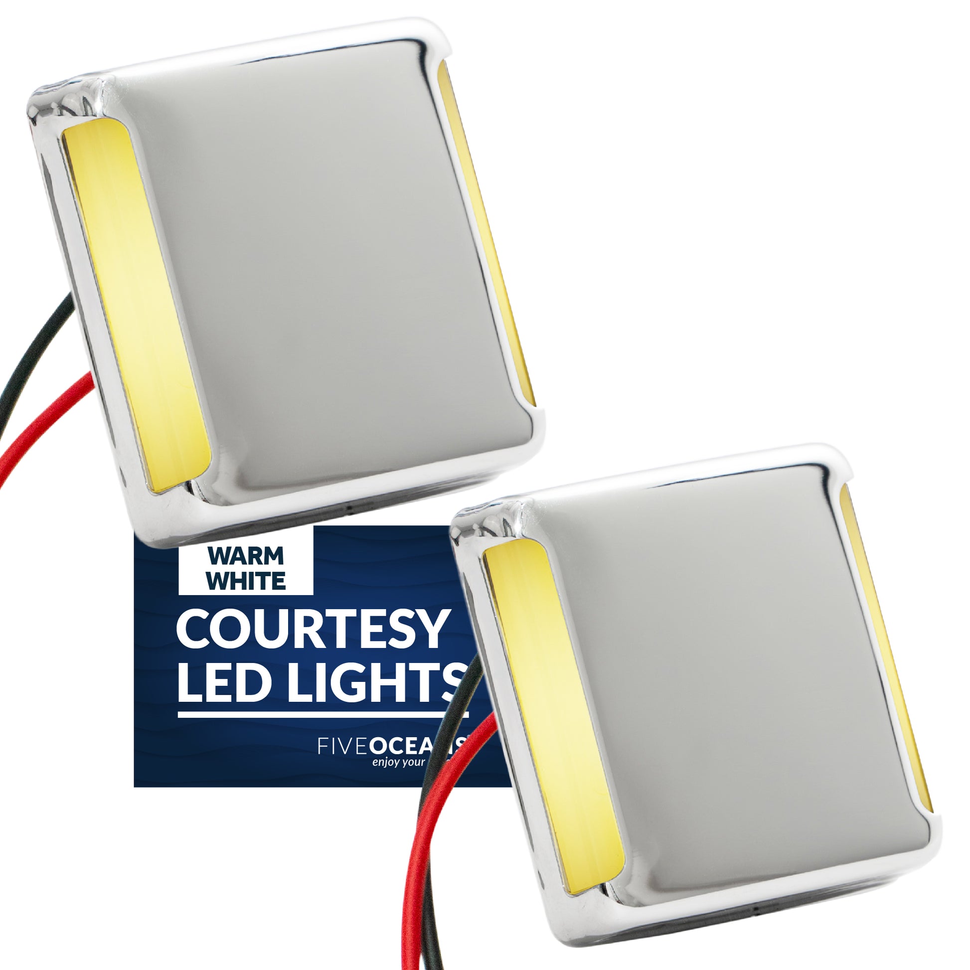 LED Courtesy Companion Way Light, Square, Warm White, 2-Pack - FO4457-M2 - Five Oceans