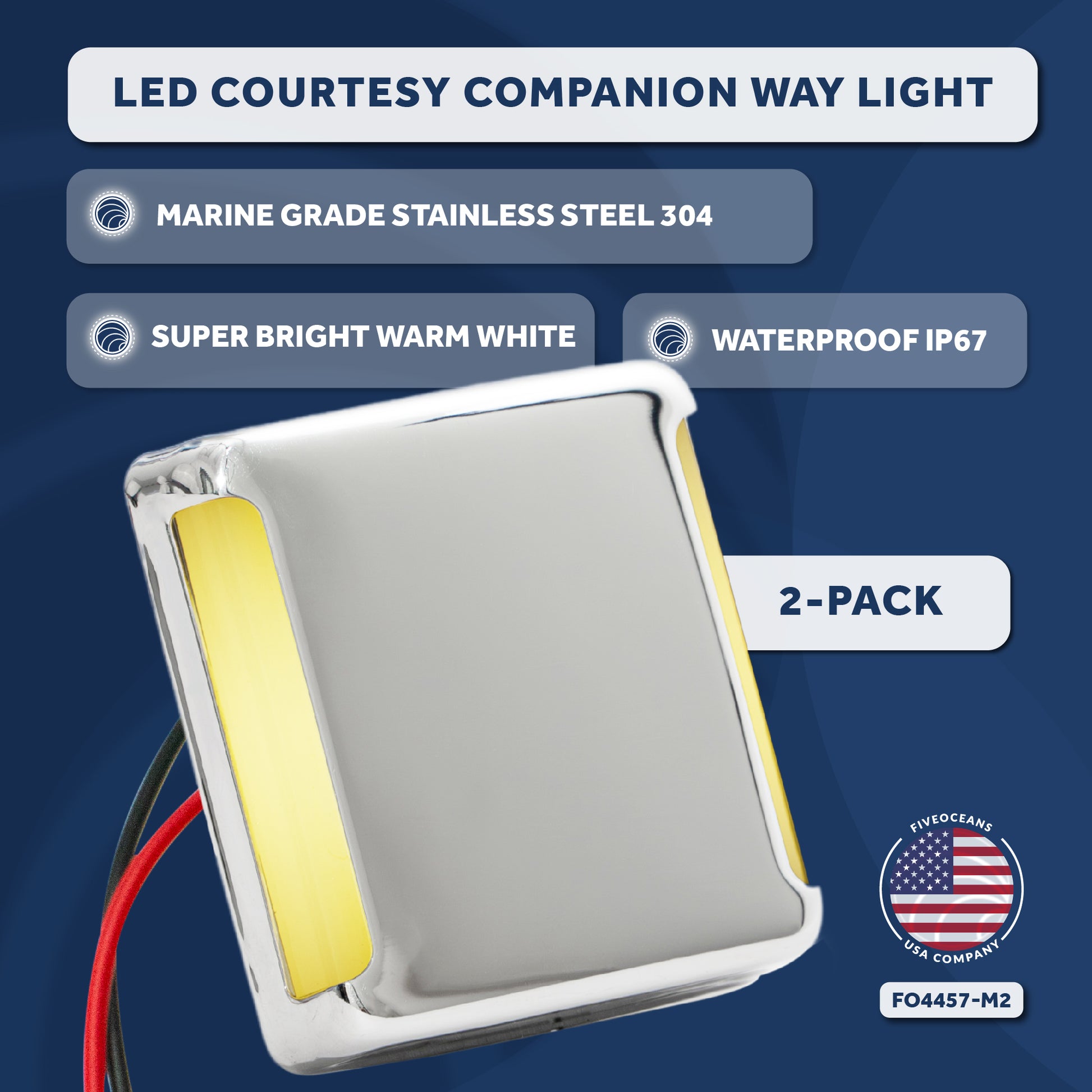 LED Courtesy Companion Way Light, Square, Warm White, 2-Pack - FO4457-M2 - Five Oceans