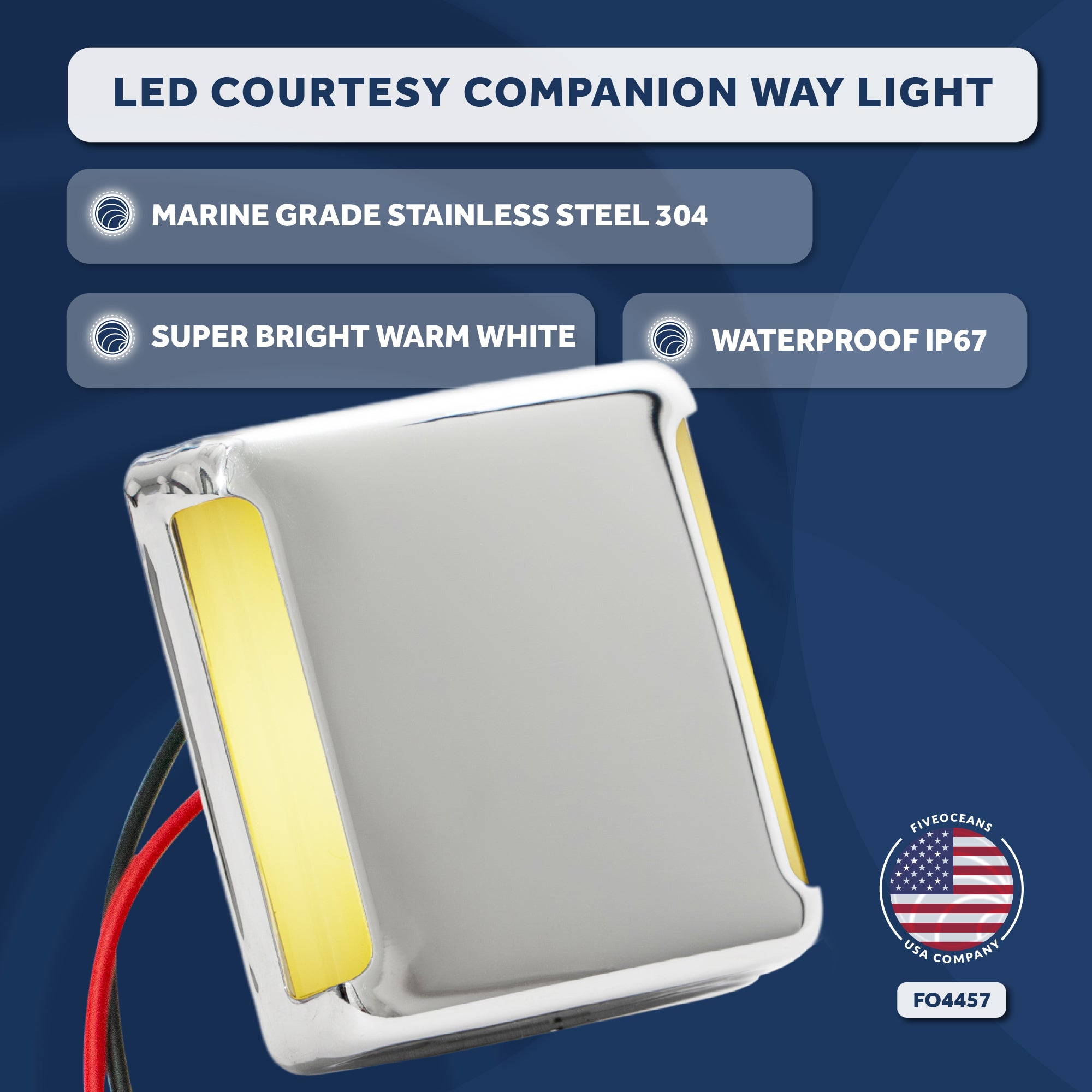LED Courtesy Companion Way Light, Square, Warm White - FO4457