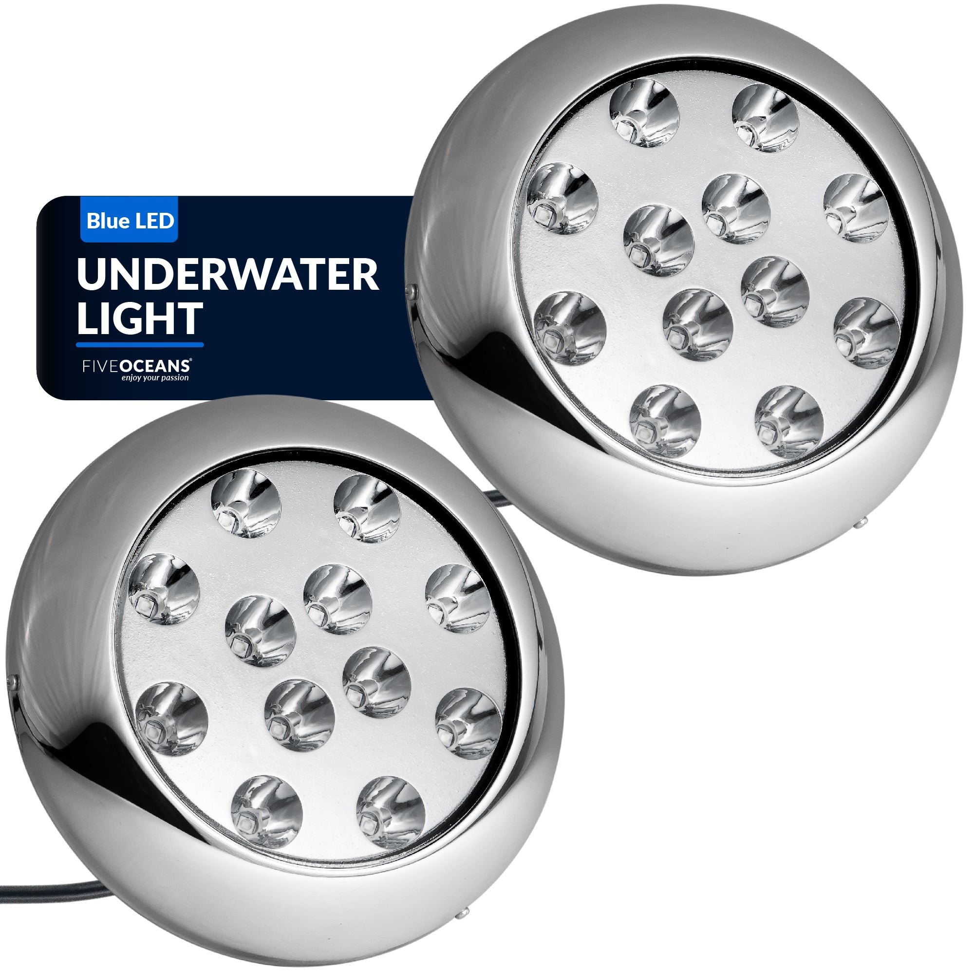 LED Underwater Transom Light, Stainless Steel Bezel, Blue, 2-Pack - FO4461-M2