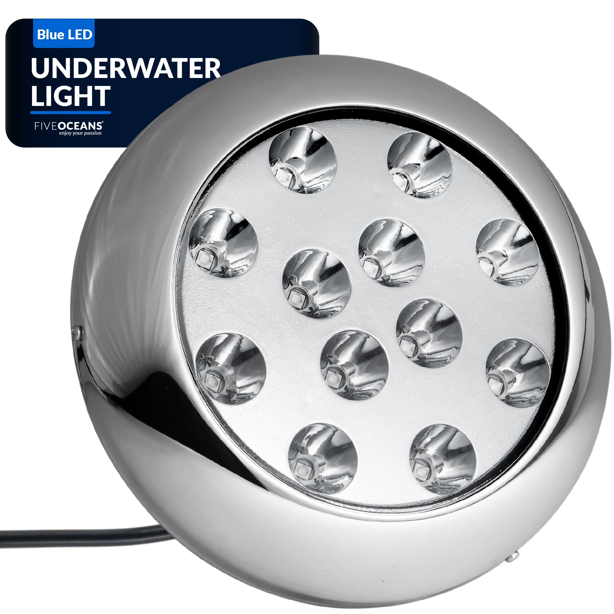 LED Underwater Transom Light, Stainless Steel Bezel, Blue - FO4461