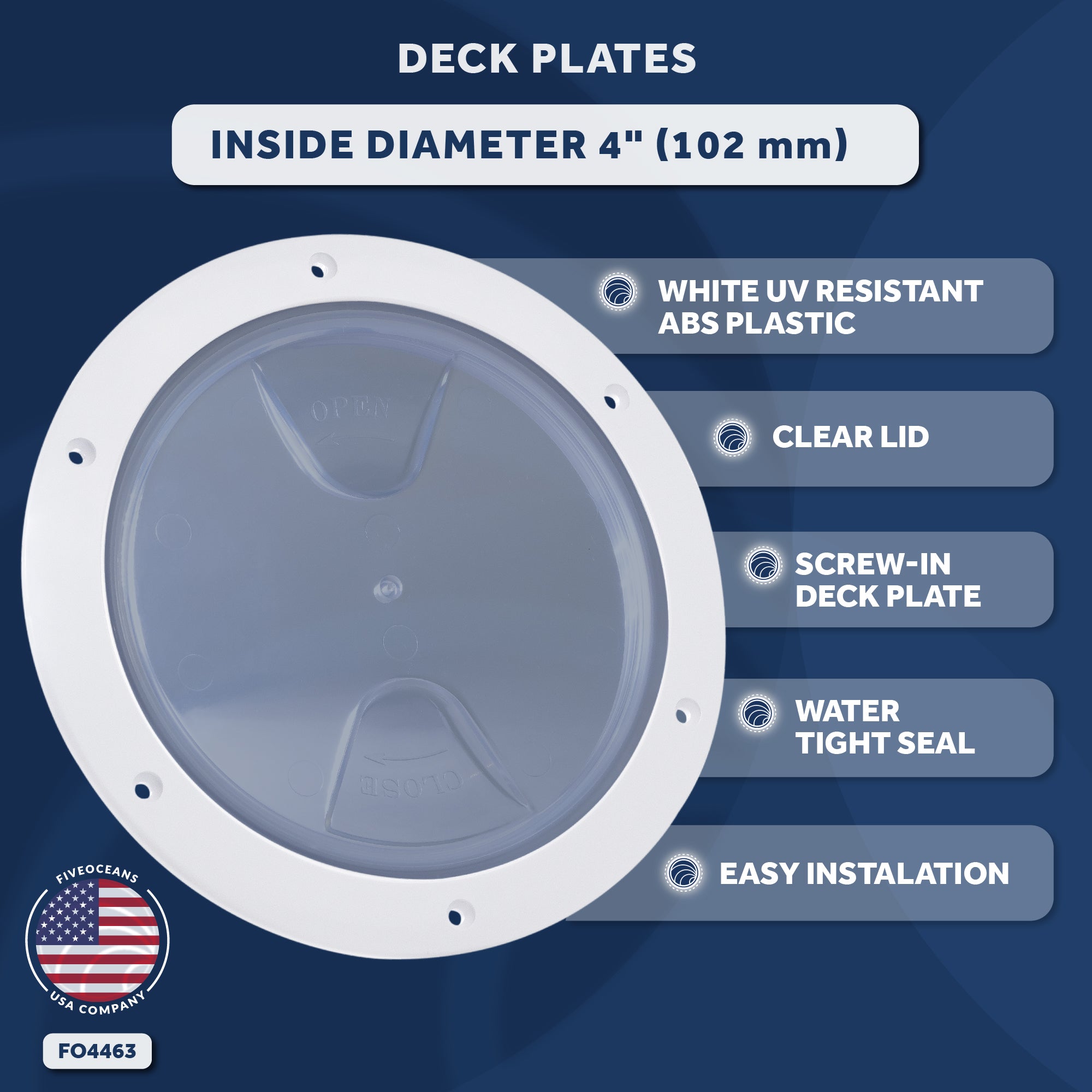 4" Deck Plate, Round White with Clear Lid - FO4463