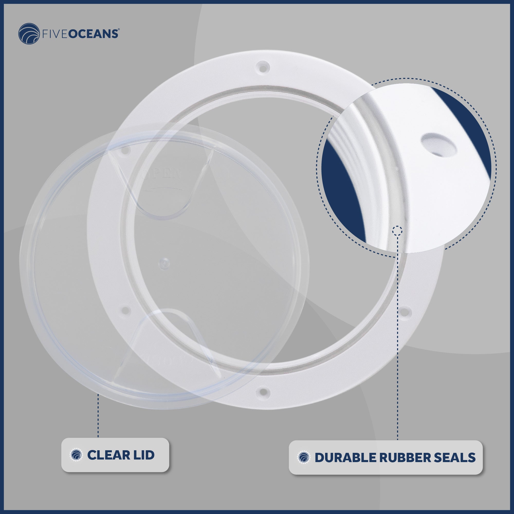 5" Deck Plate, Round White with Clear Lid - FO4464