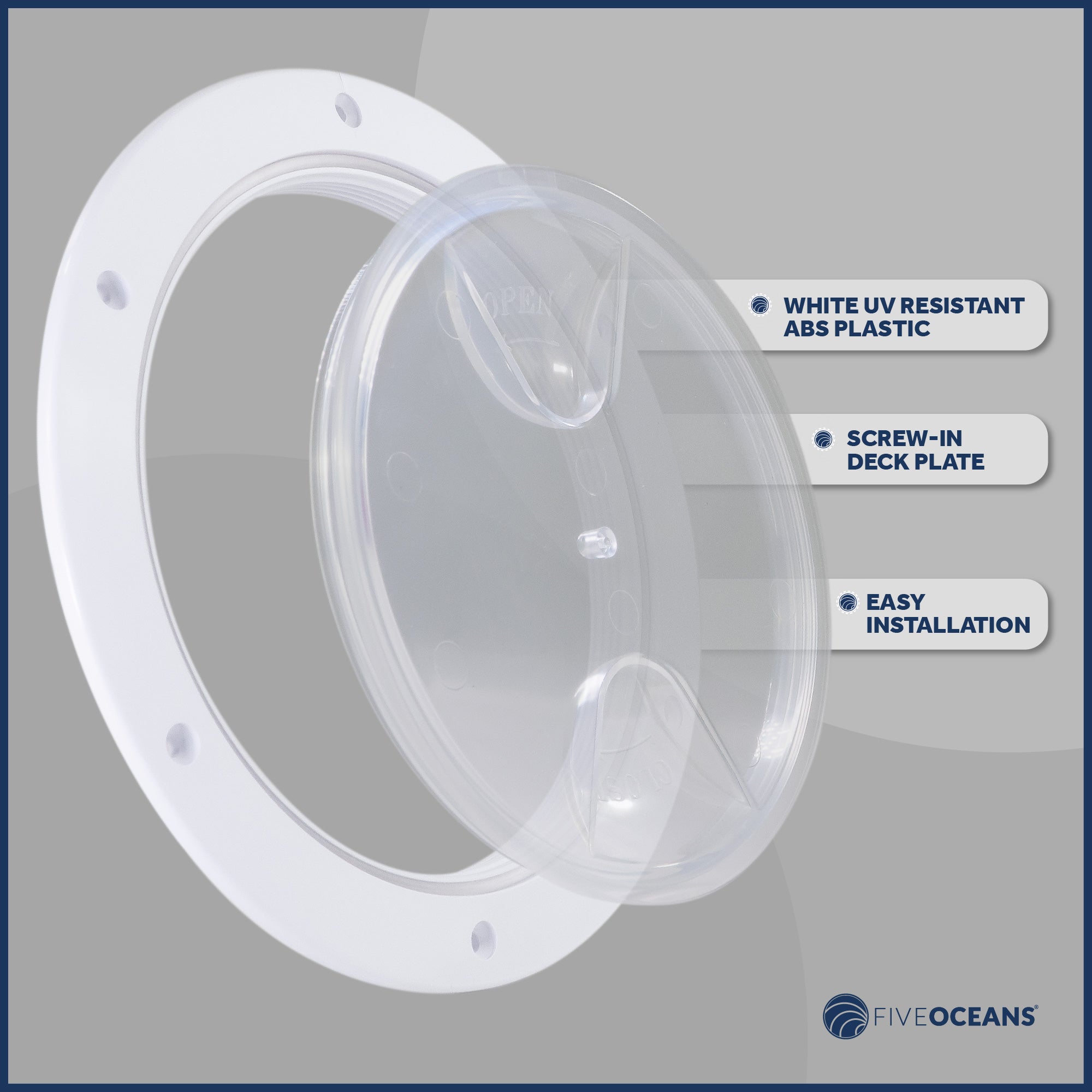 6" Deck Plate, Round White with Clear Lid - FO4465