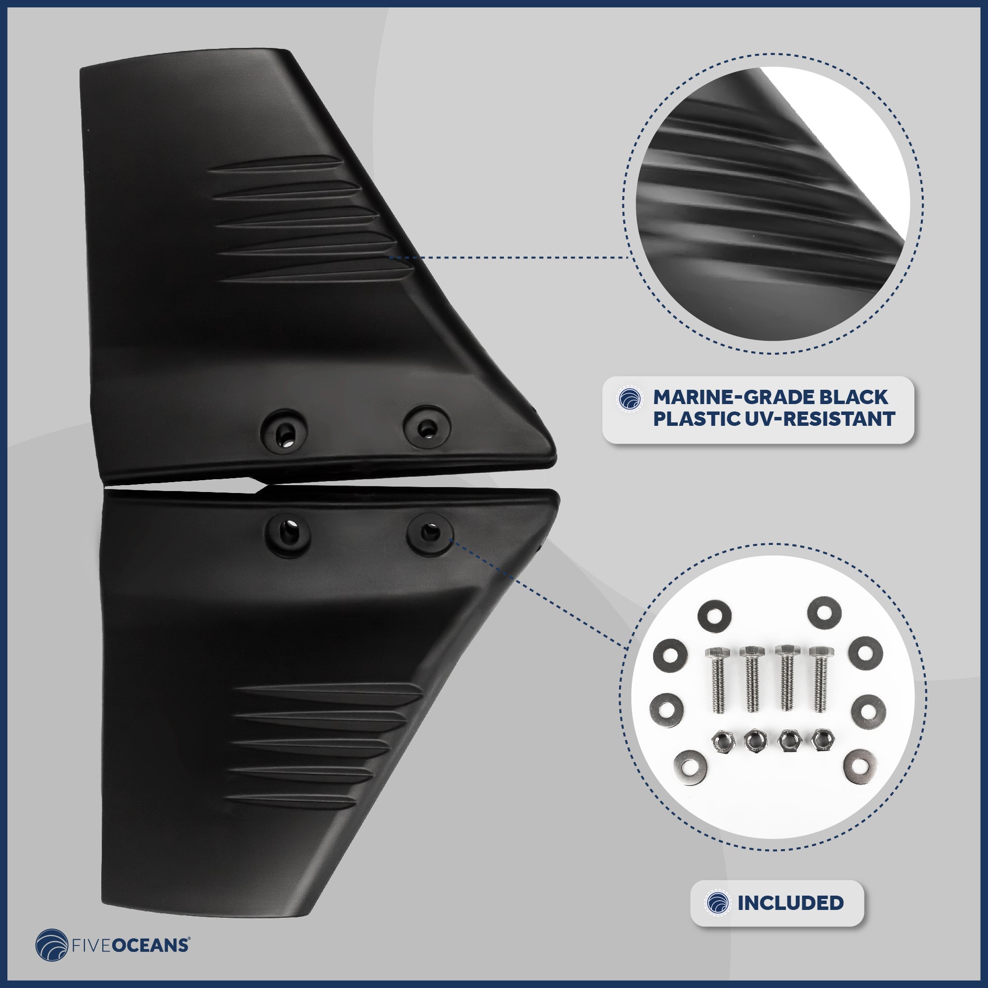 Hydrofoil for Outboards Up to 50HP, Hydro-Stabilizer Fins, Black - FO4470