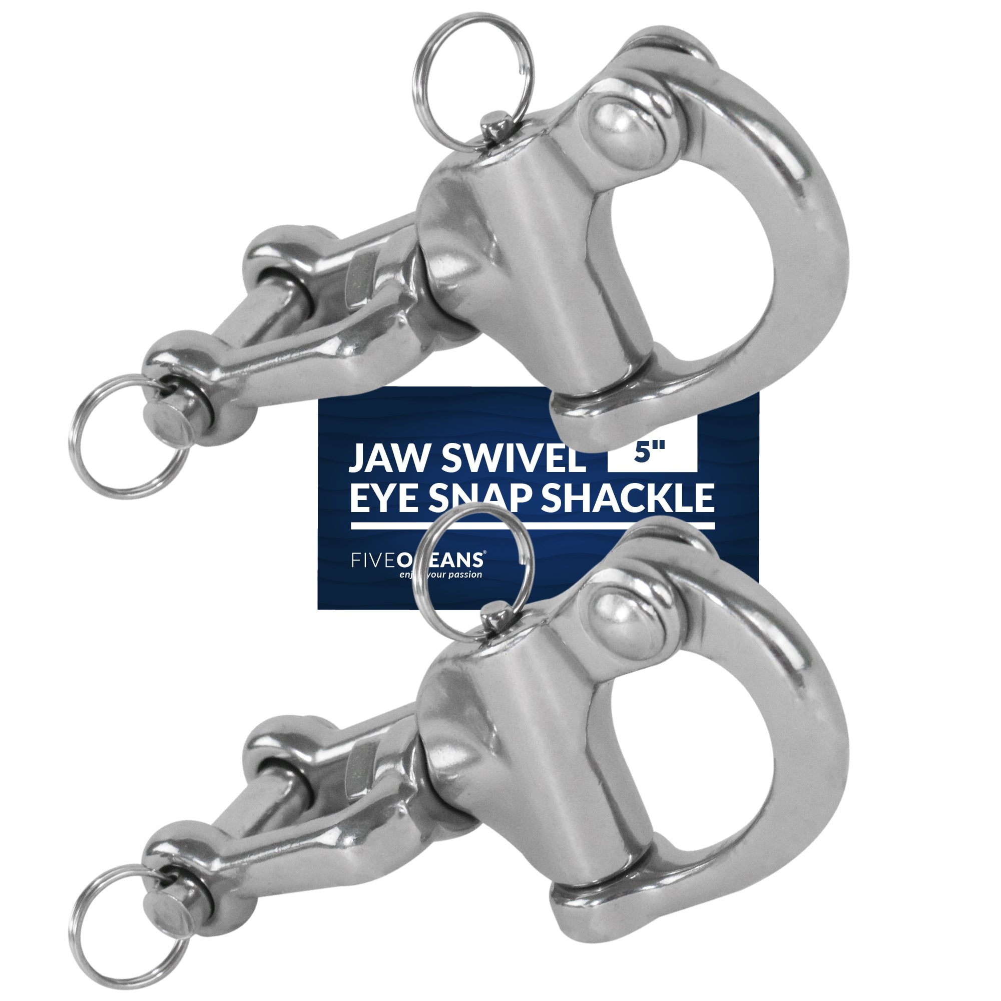 Jaw Swivel Eye Snap Shackle, 5" Stainless Steel 2-Pack - FO448-M2