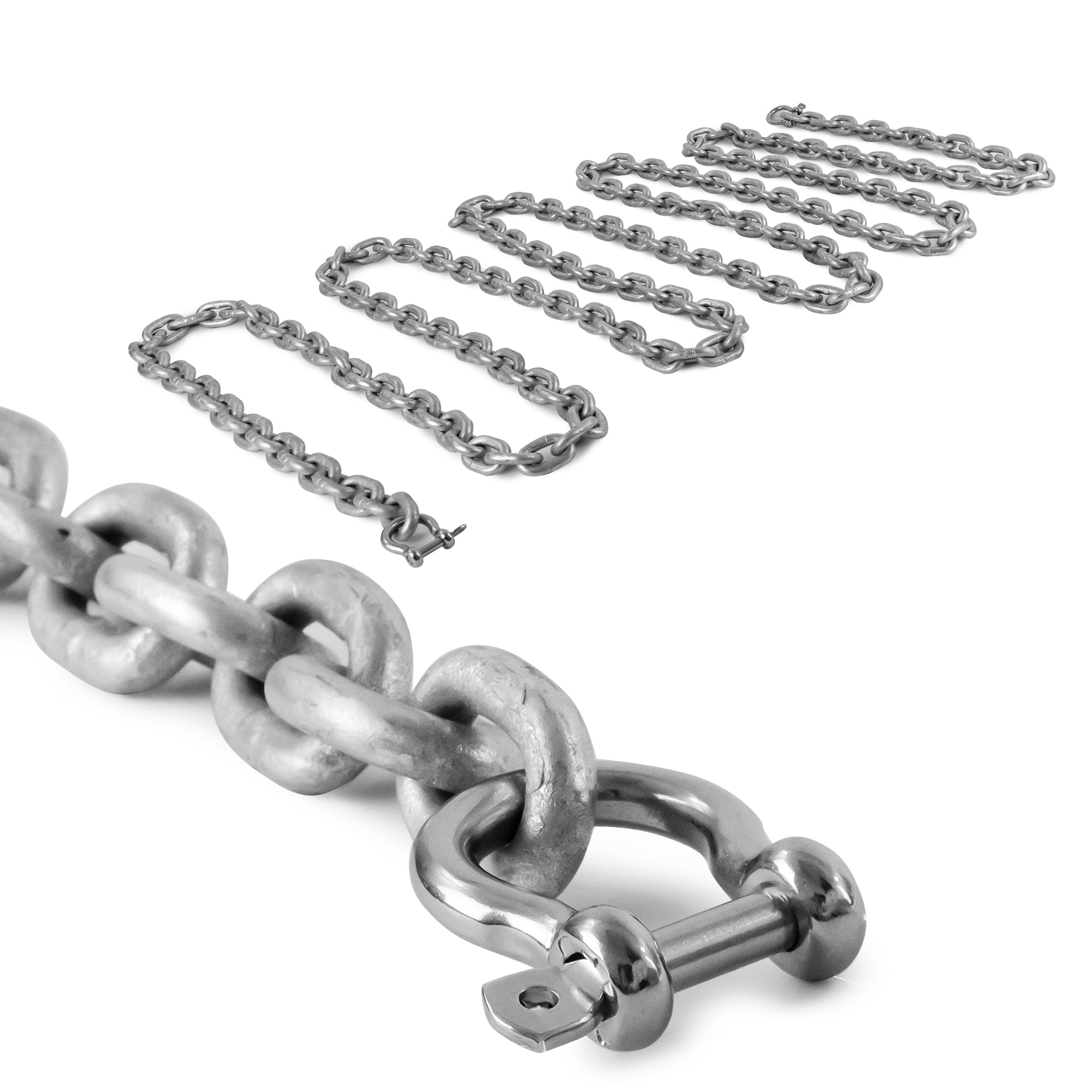 Boat Anchor Lead Chain with Shackles, 1/4" x 15', HTG4 Galvanized Steel - FO4489-G15 - Five Oceans